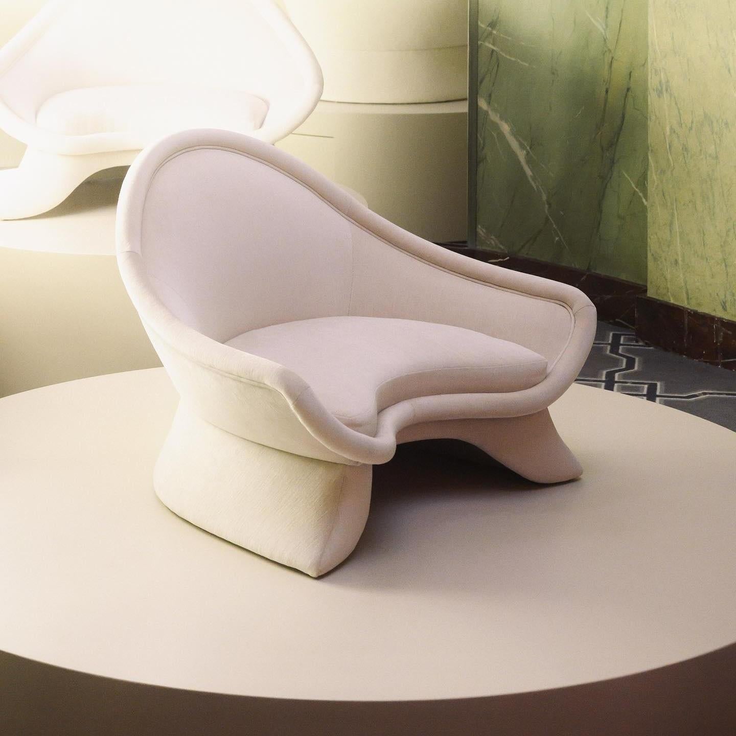 Contemporary Meditation Armchair Offered in Pure White Chenille For Sale
