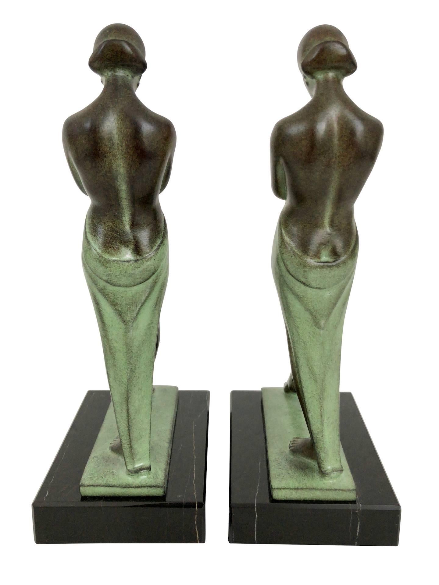 Meditation by Fayral Original Max Le Verrier Art Deco Style Bookends In Excellent Condition In Ulm, DE
