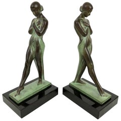 Meditation by Fayral Original Max Le Verrier Art Deco Style Bookends