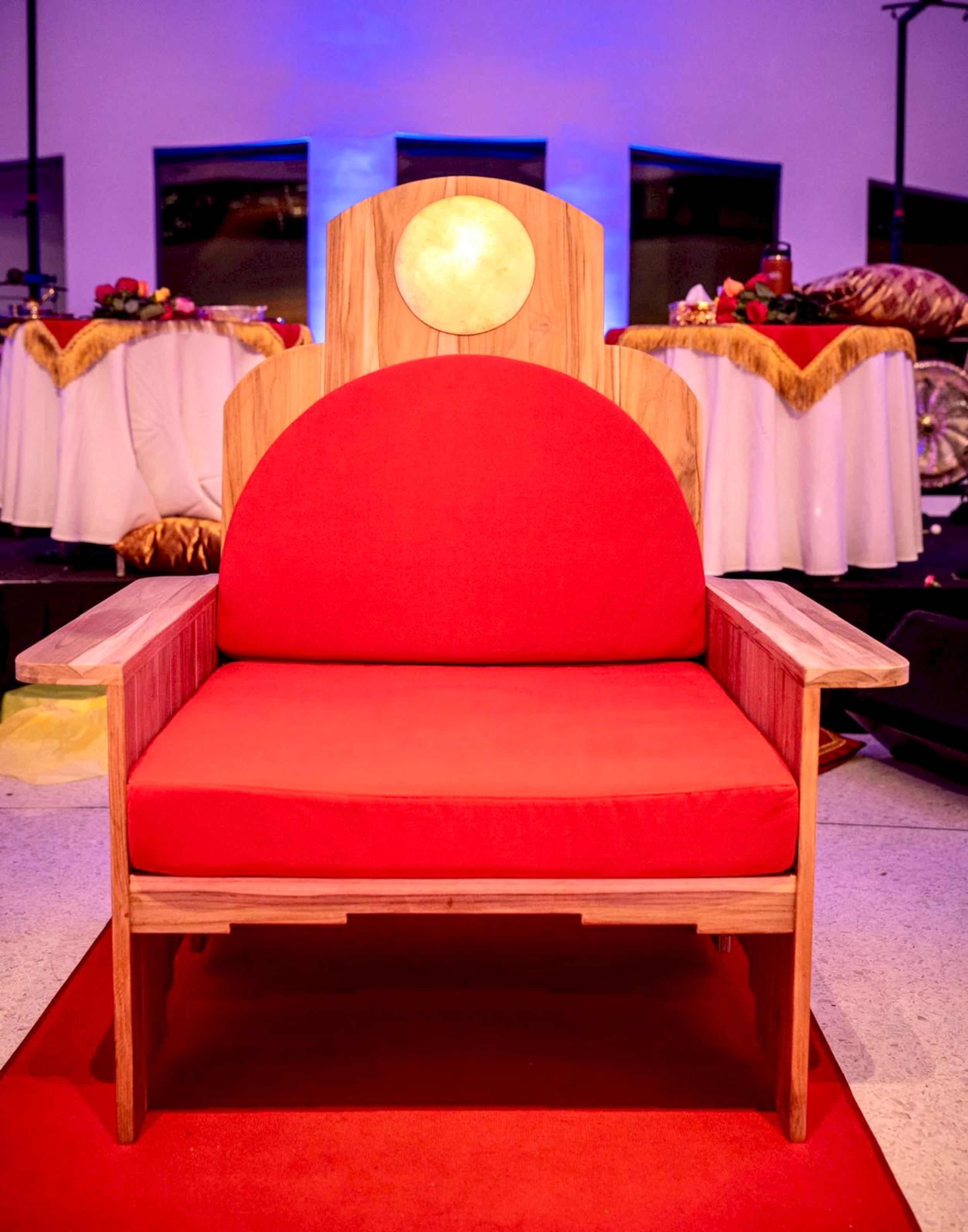 Gilt Meditation Chair, Solid Teak, Designed and Handcrafted by Rafael Calvo For Sale