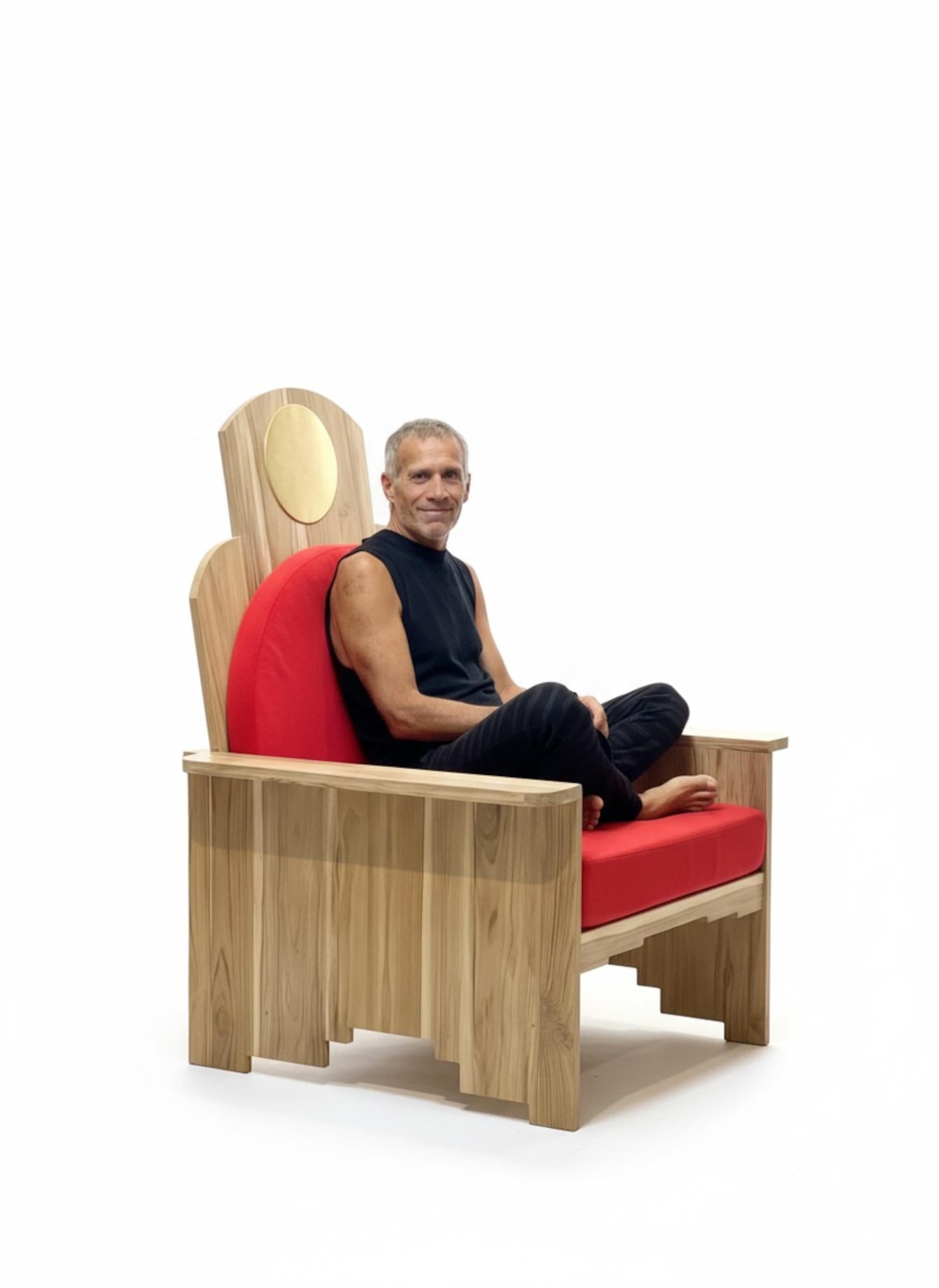 Contemporary Meditation Chair, Solid Teak, Designed and Handcrafted by Rafael Calvo For Sale