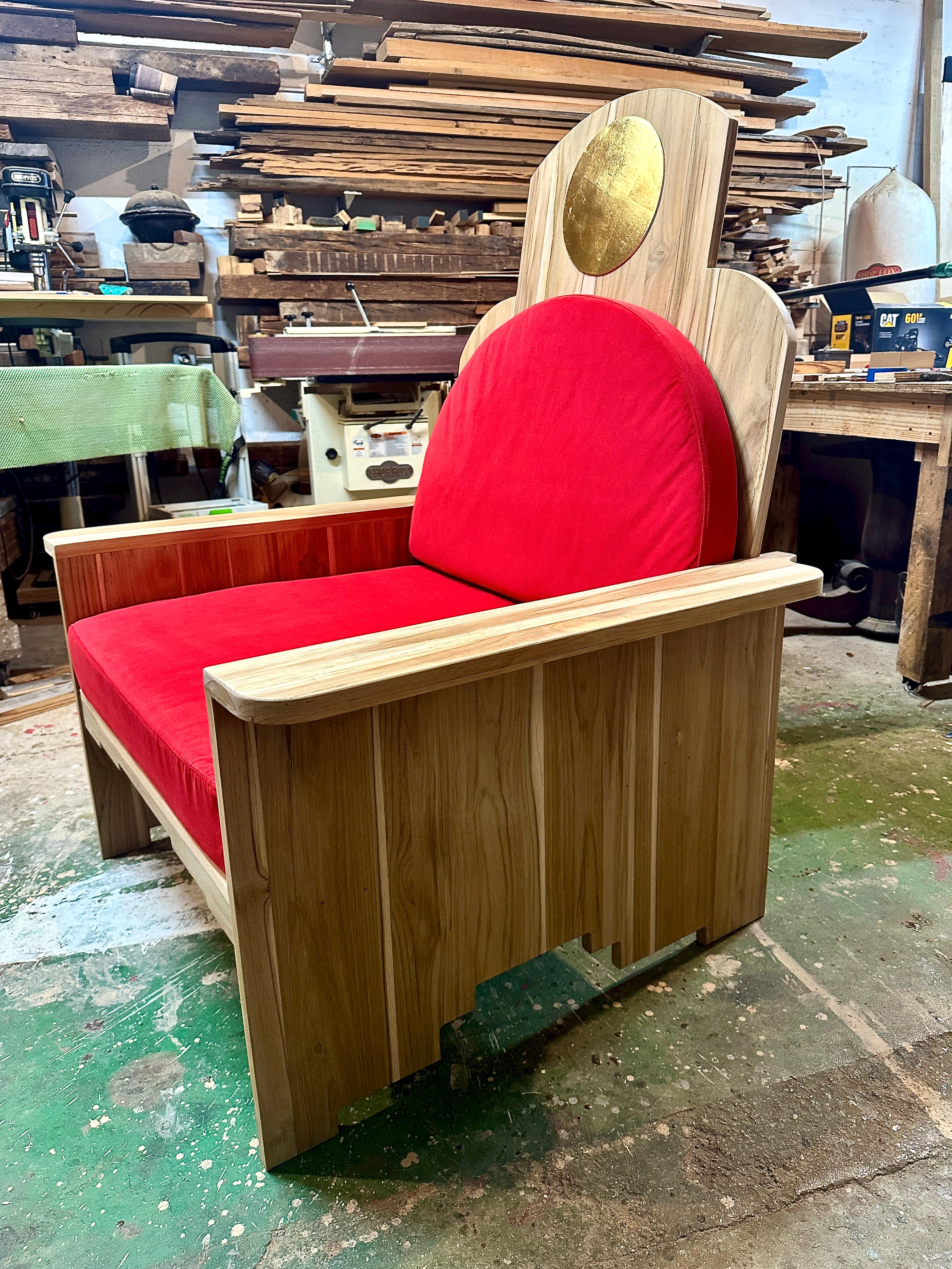 Velvet Meditation Chair, Solid Teak, Designed and Handcrafted by Rafael Calvo For Sale