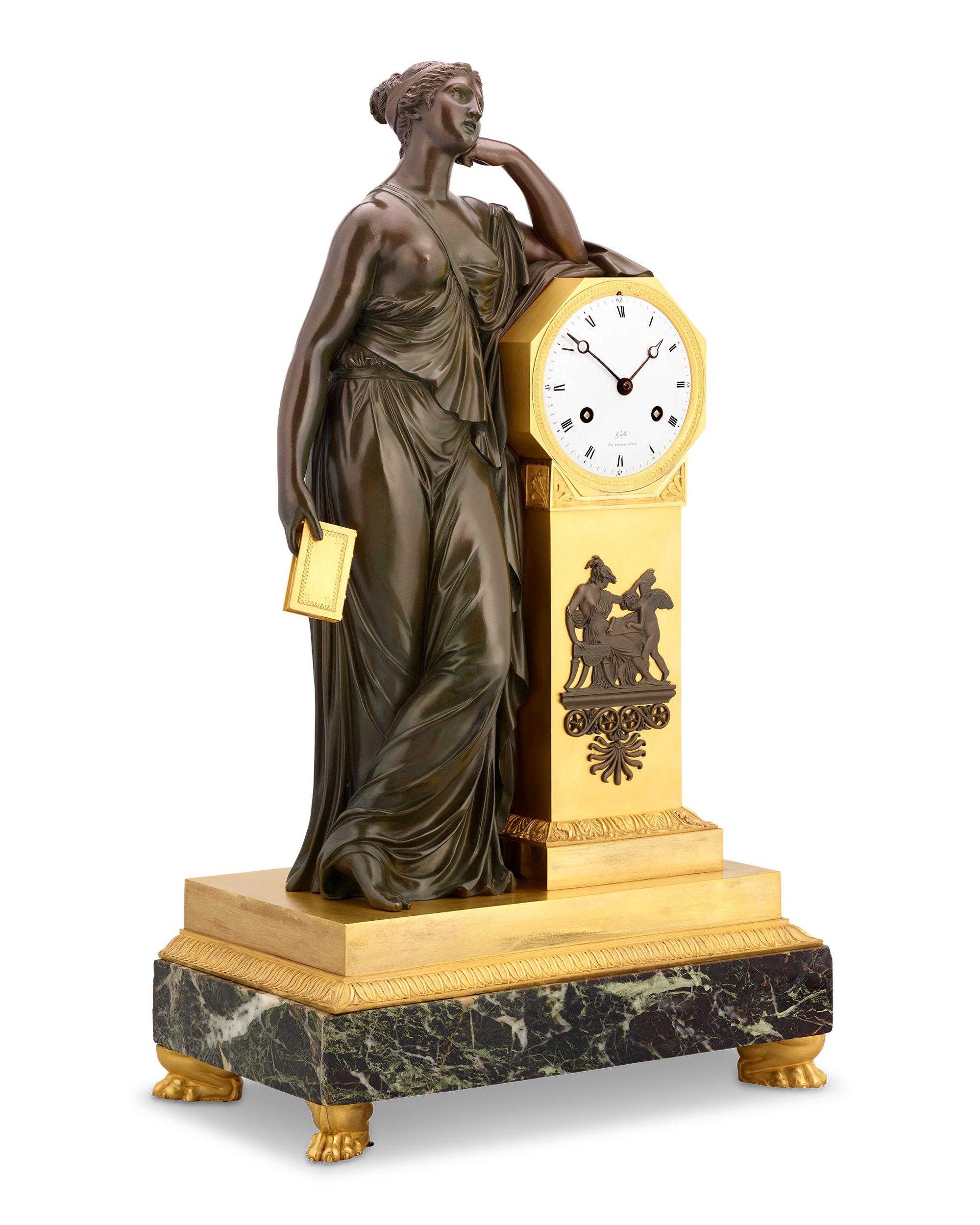Meditationsuhr im französischen Empire-Stil von Claude Galle (Bronze) im Angebot