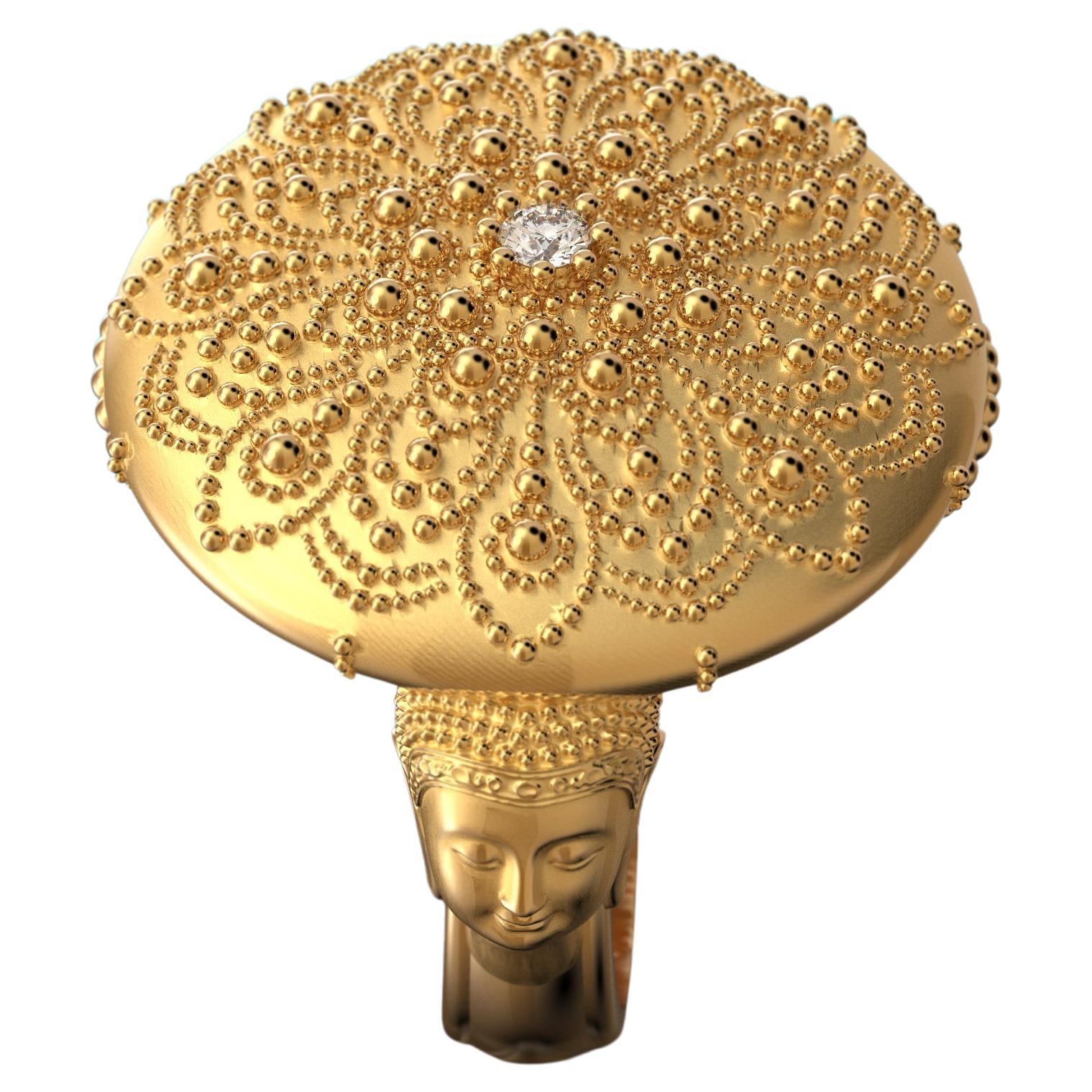 For Sale:  Meditation Gold Jewelry, Mandala 14k Gold Ring made in Italy, Buddha Gold Ring