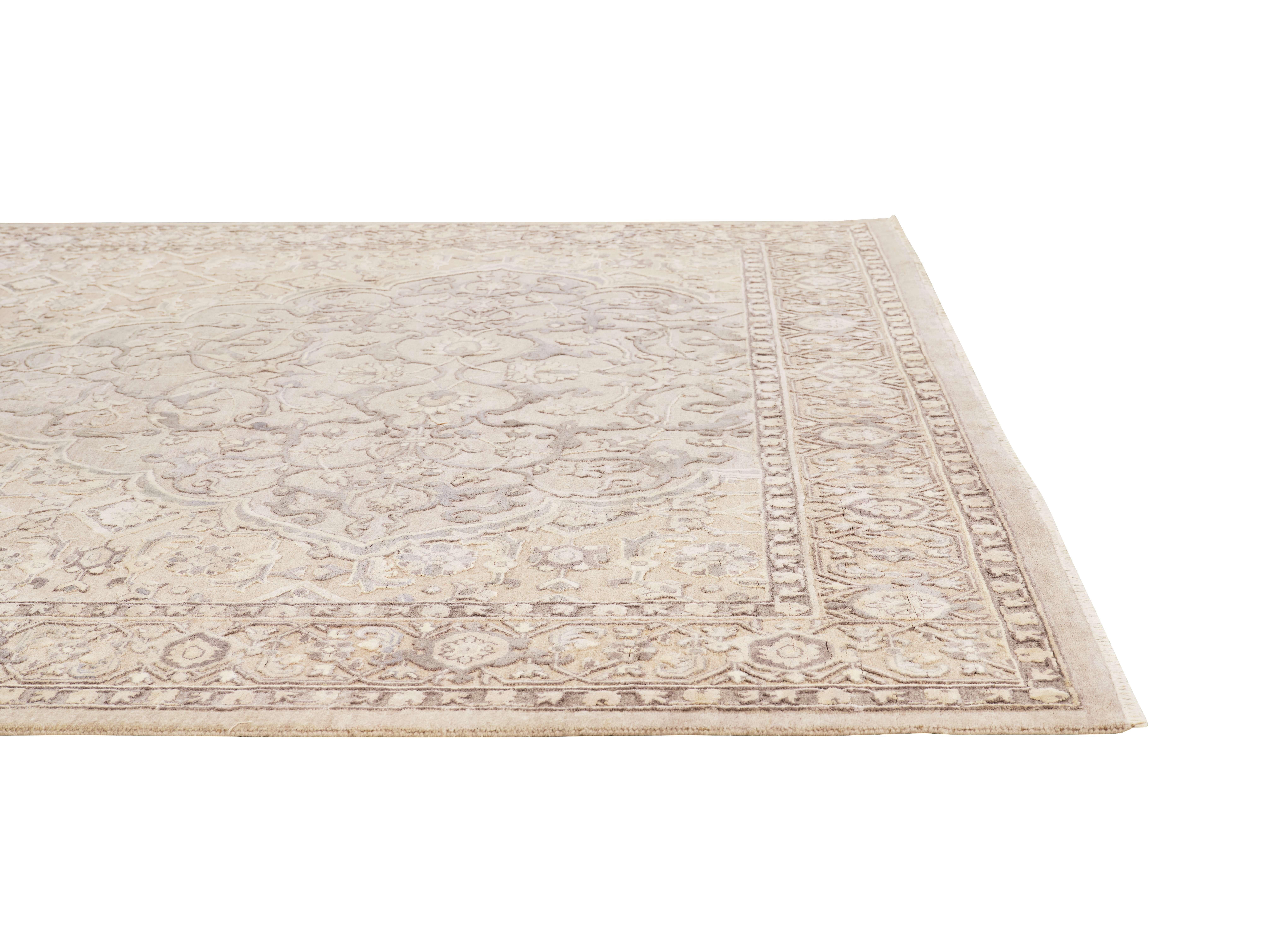 Modern Mediterranea Hand Knotted Persian Rug in Wool and Pure Silk by Hands For Sale