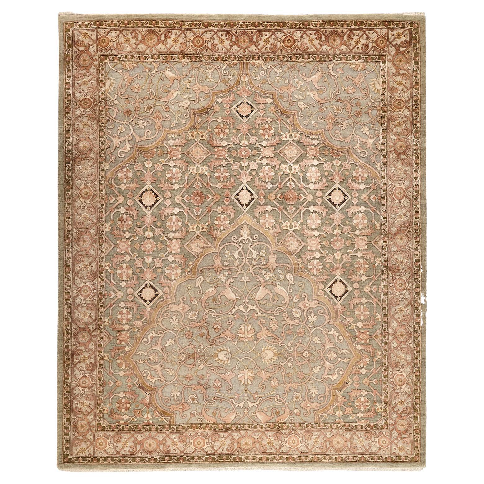 Mediterranea Hand Knotted Persian Rug in Wool and Pure Silk by Hands For Sale