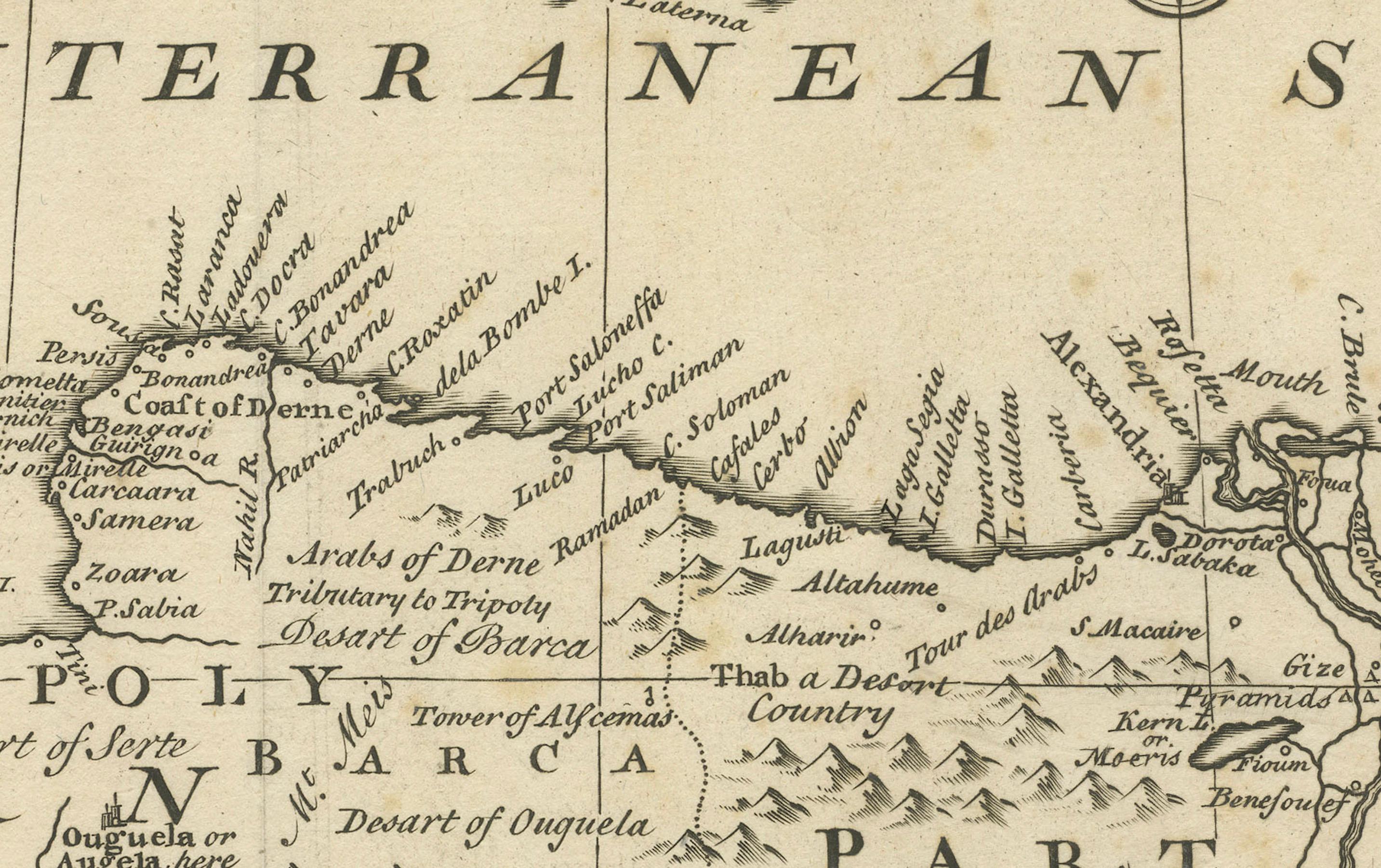 Mediterranean & Barbary Coast – Elegant 18th Century Map by Bowen, c.1747