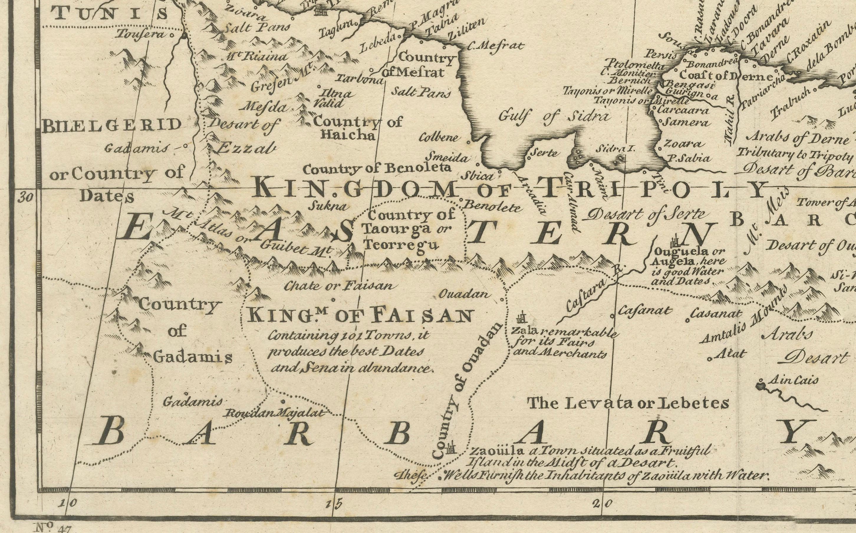 Mediterranean & Barbary Coast – Elegant 18th Century Map by Bowen, c.1747