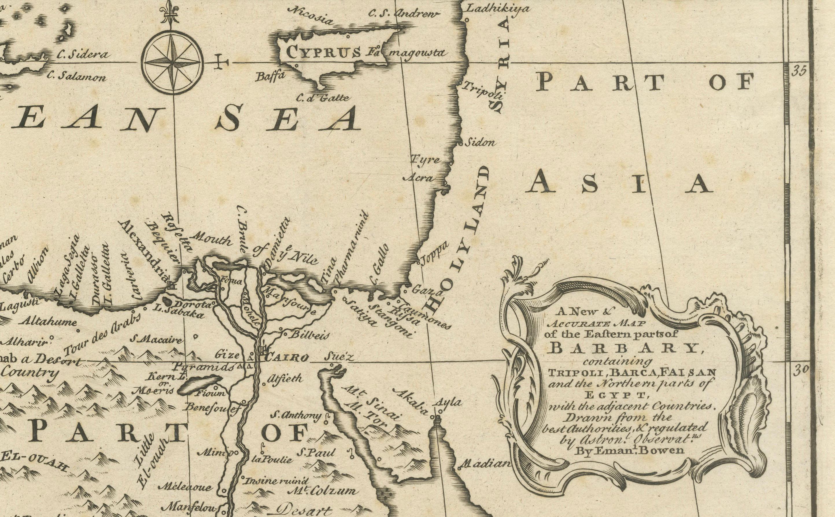 Mediterranean & Barbary Coast – Elegant 18th Century Map by Bowen, c.1747