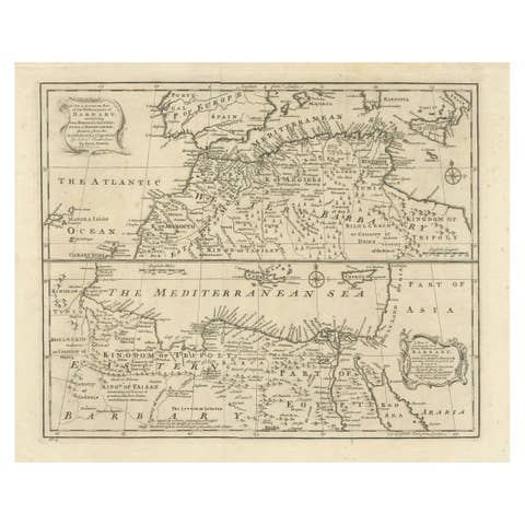 Mediterranean & Barbary Coast – Elegant 18th Century Map by Bowen, c.1747