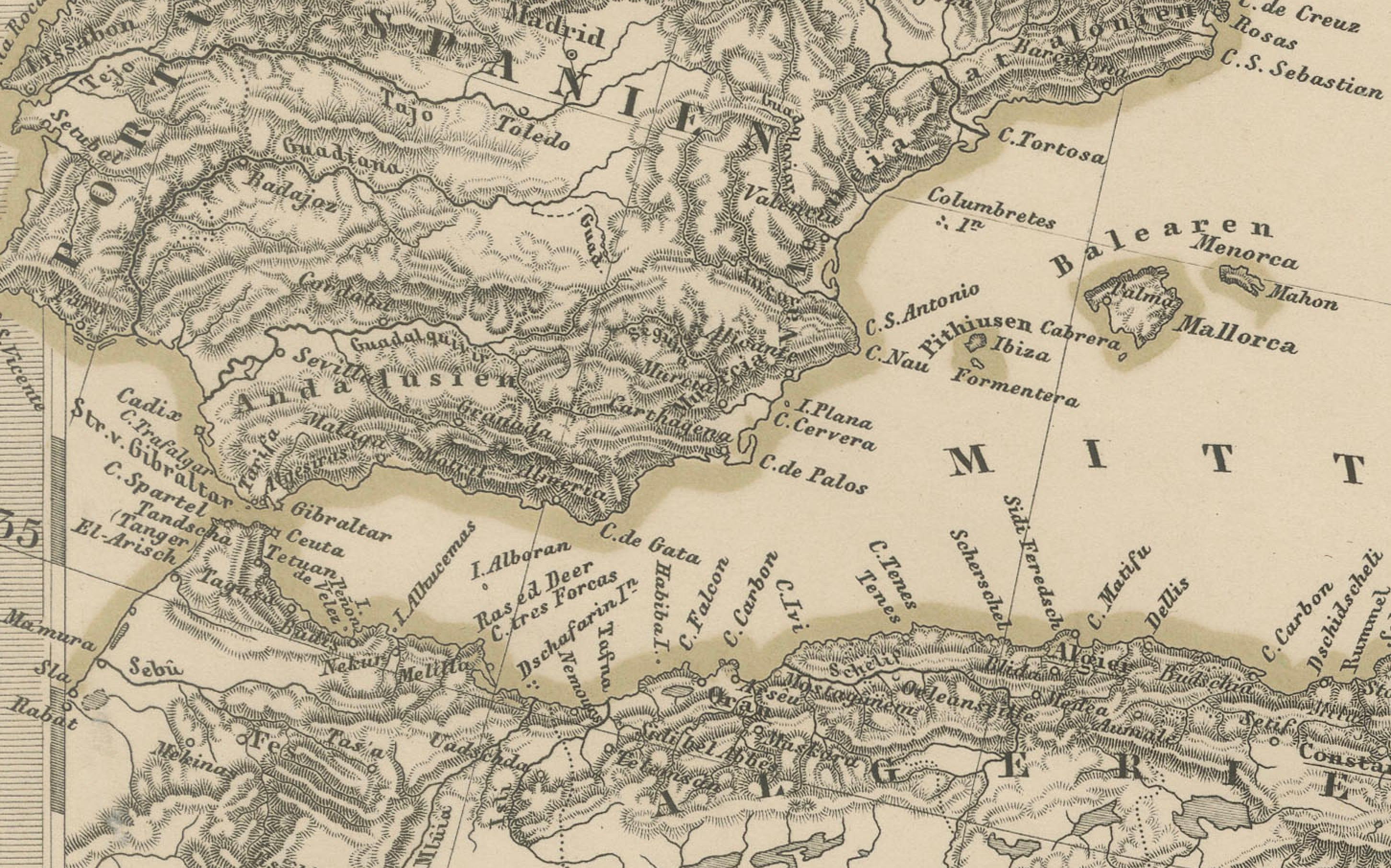 Allemand Carte de la Méditerranée, de la mer Noire et de l'Empire ottoman 1853 en vente