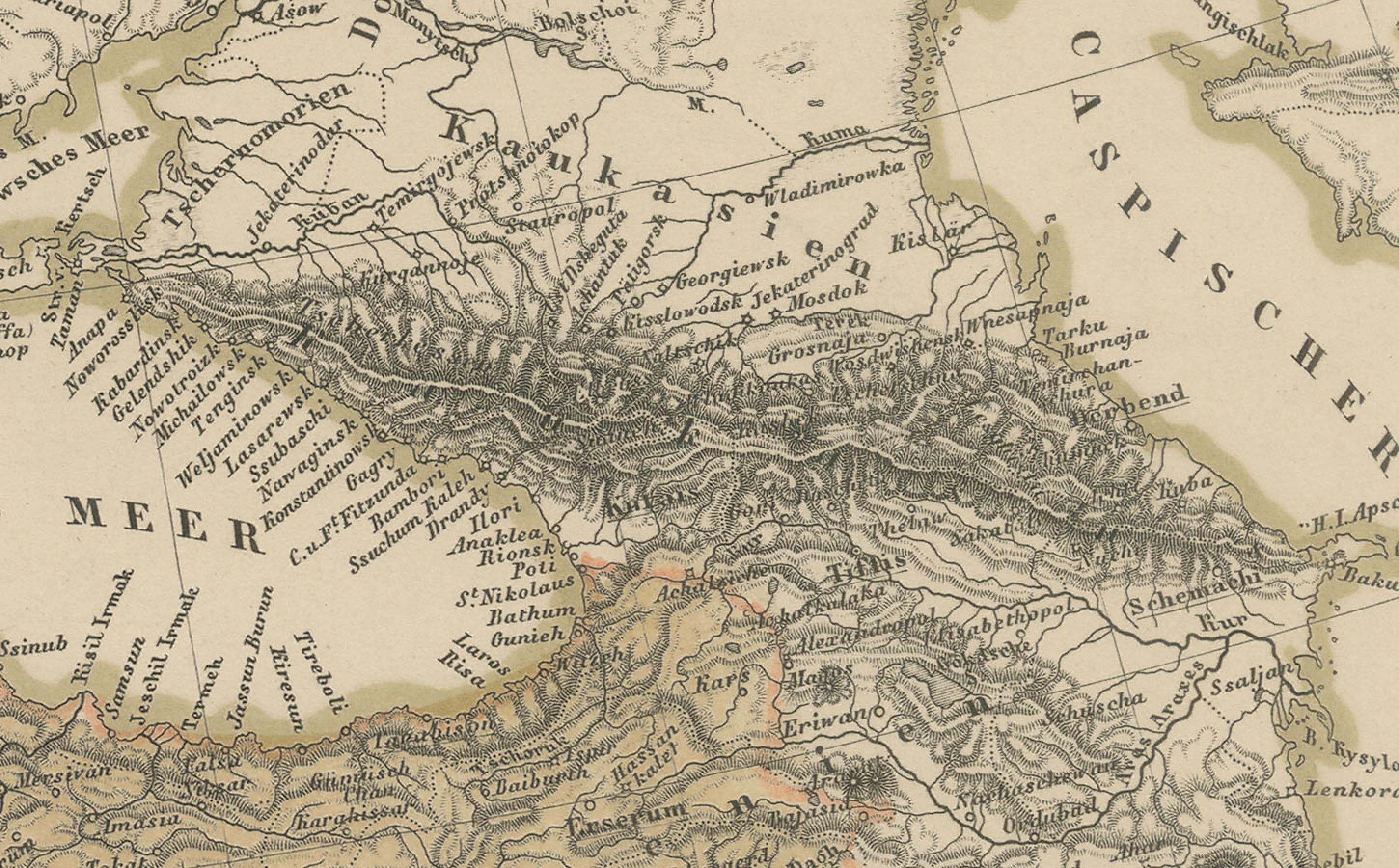 Papier Carte de la Méditerranée, de la mer Noire et de l'Empire ottoman 1853 en vente