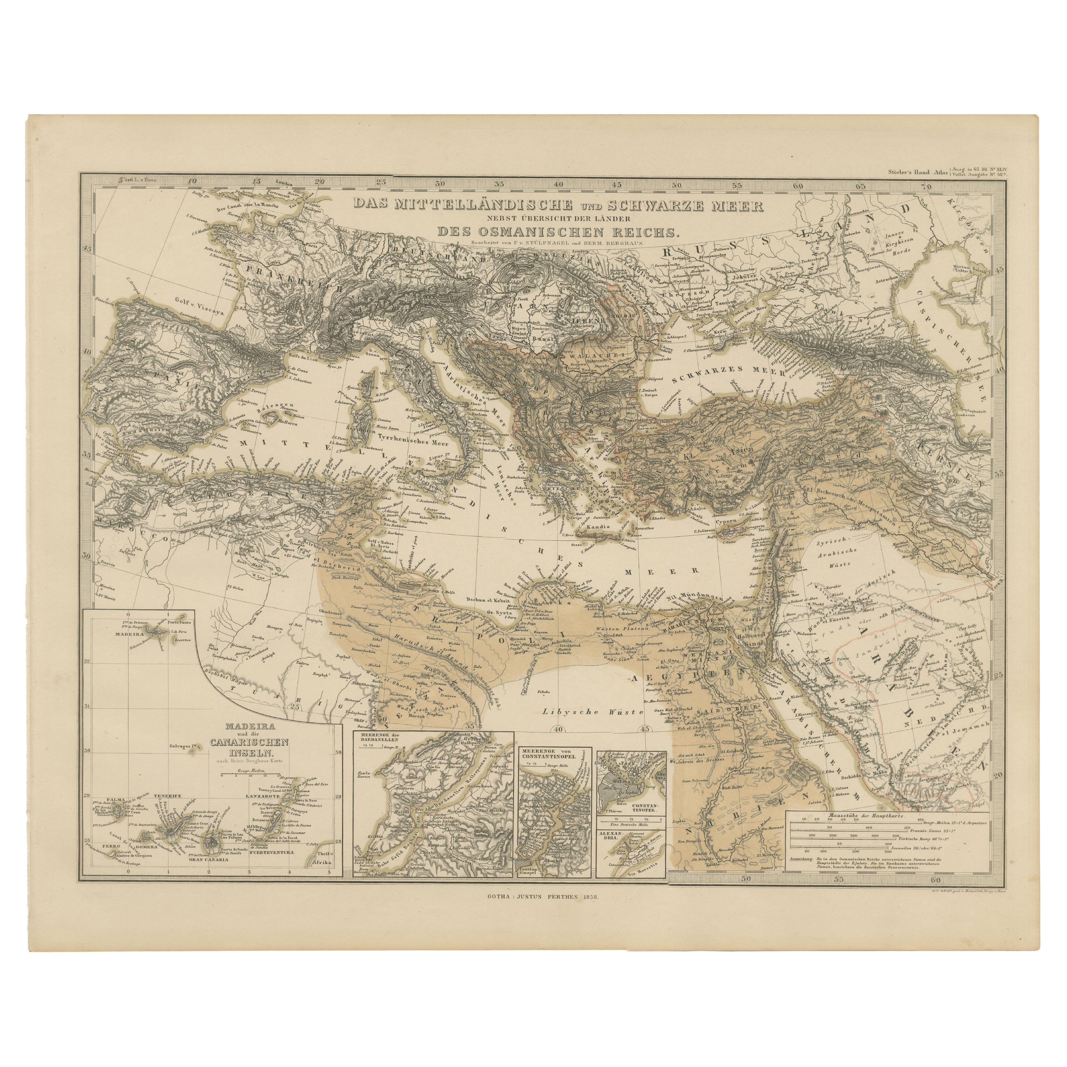Carte de la Méditerranée, de la mer Noire et de l'Empire ottoman 1853