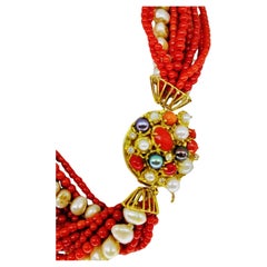 Mediterranean Chiaka Coral Pears 18k Yellow Gold Necklace