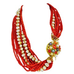 Mediterranean Chiaka Koralle Birnen 18k Gelbgold Halskette