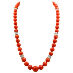 Mediterranean Coral and Diamond Graduated Bead Necklace
