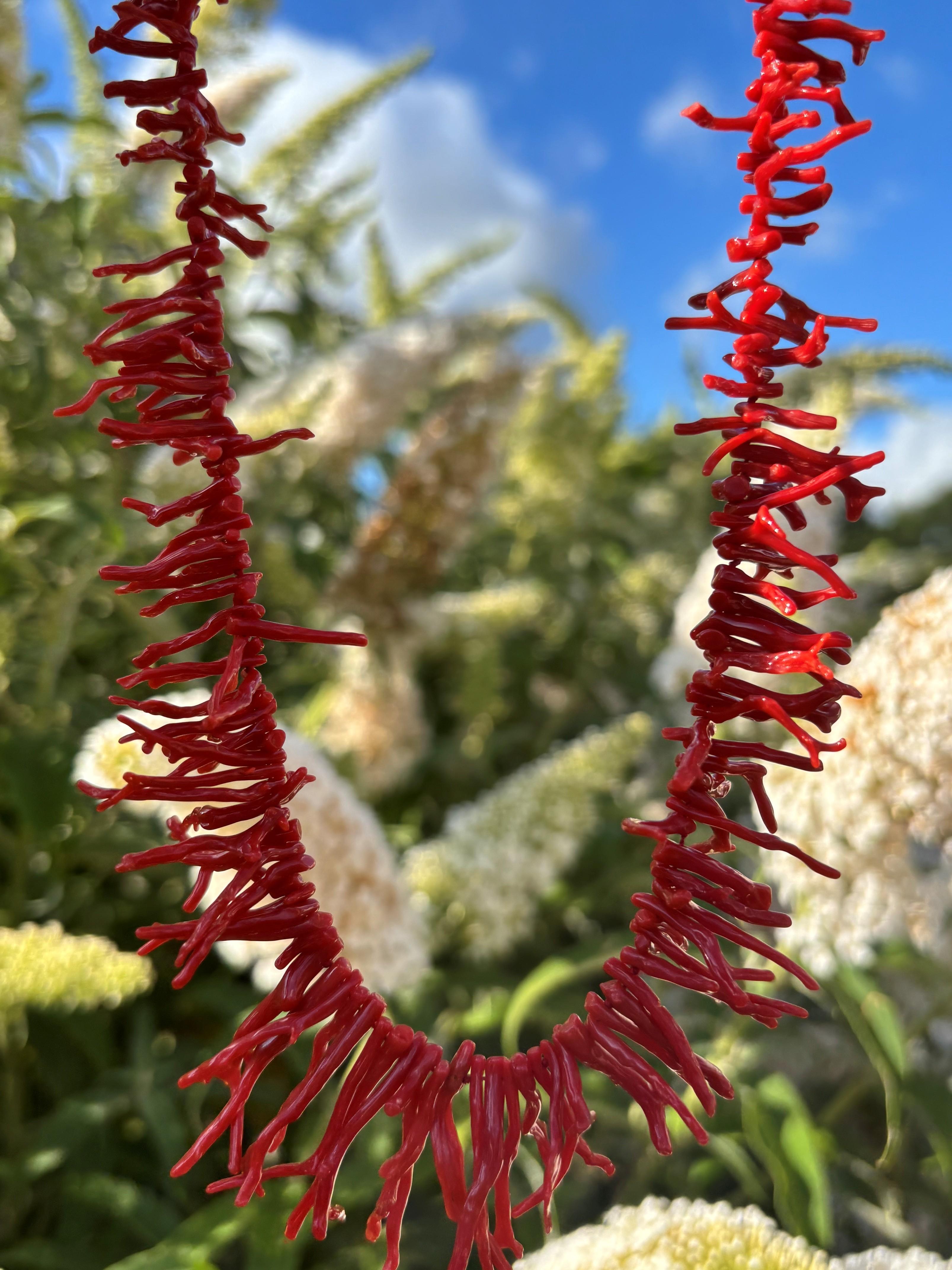 Mediterranean Coral Branch 14K Gold Necklace For Sale 1