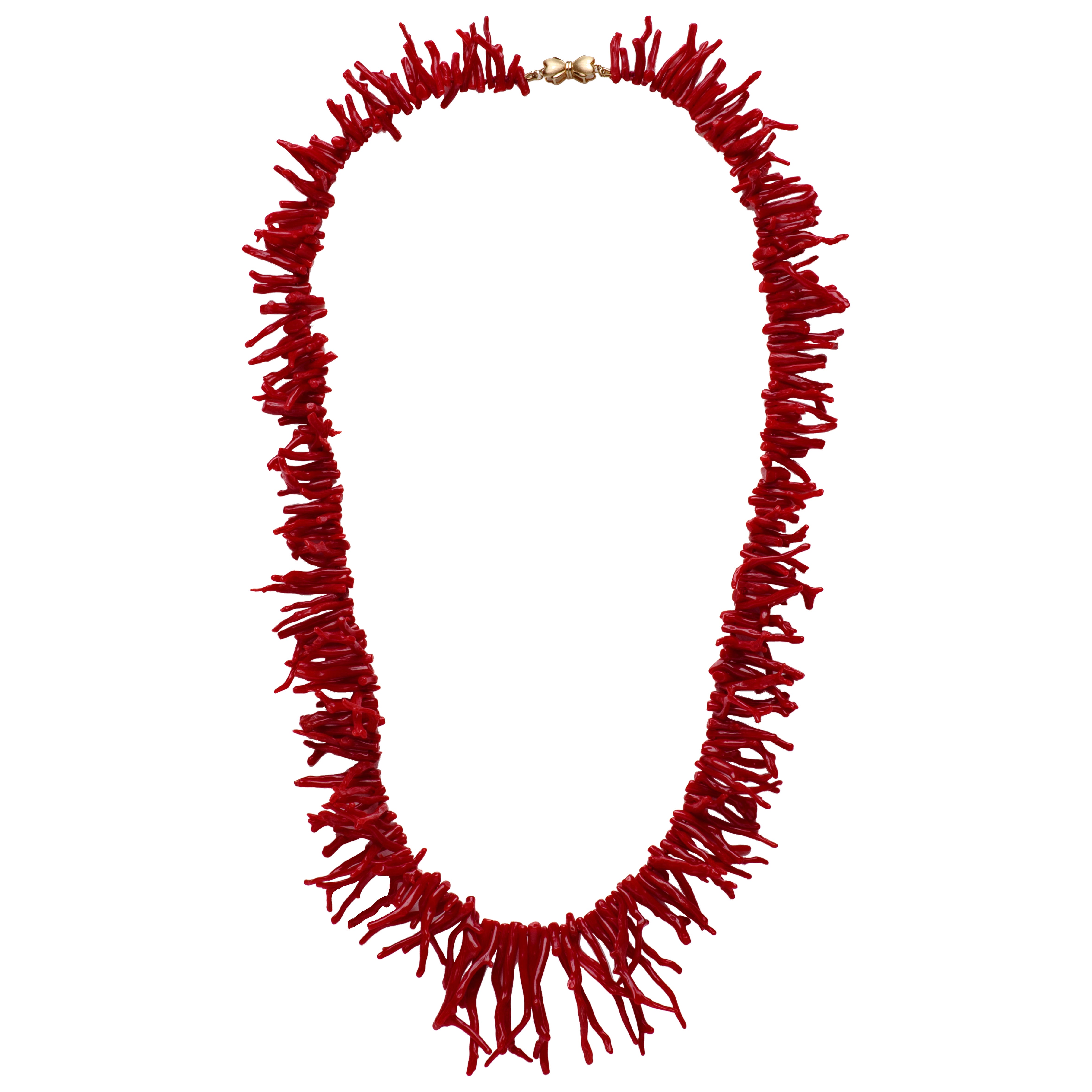 Mediterranean Coral Branch 14K Gold Necklace For Sale