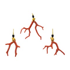 18 Karat Yellow Gold Octopus and Branch Earrings and Pendant Set