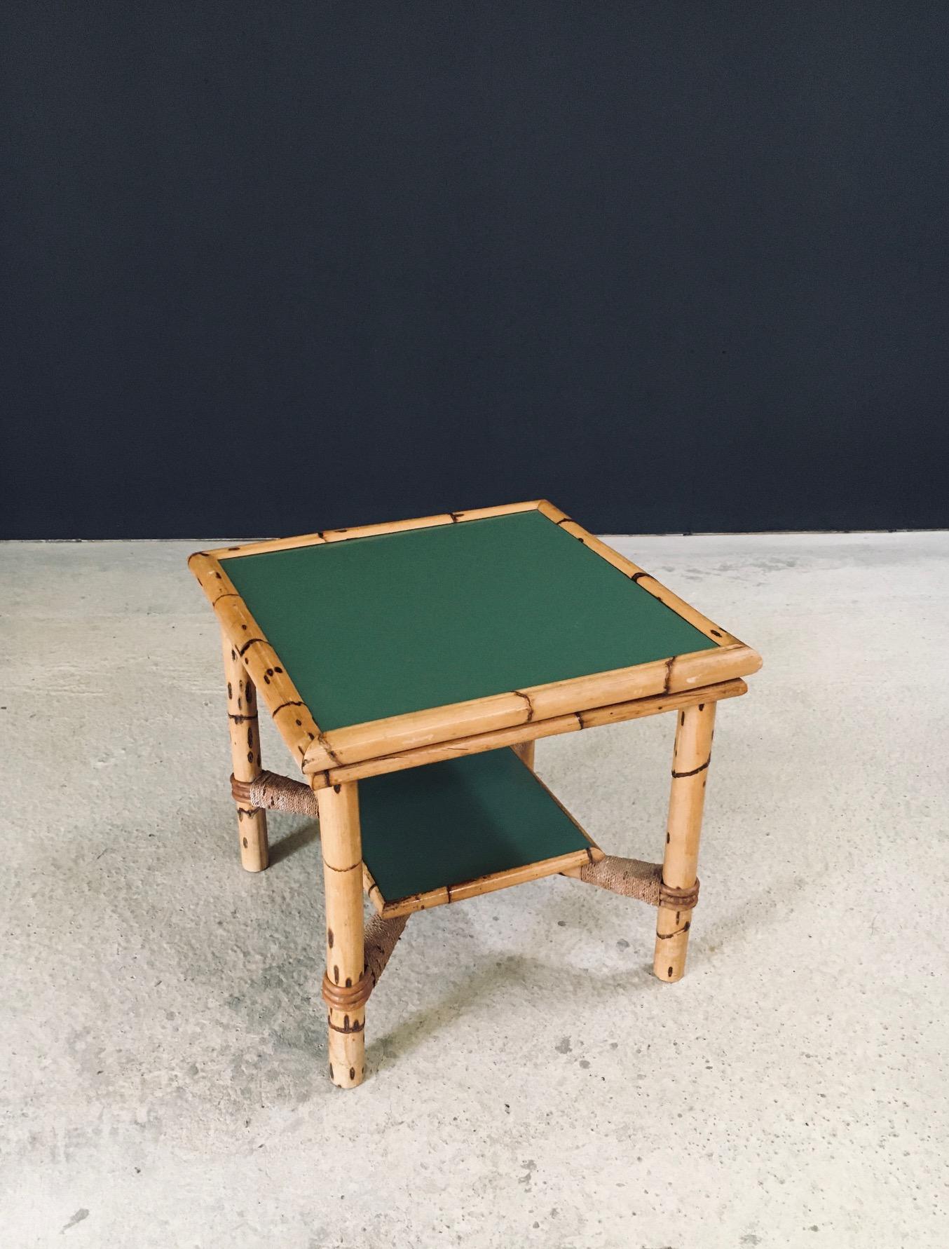 French Provincial Mediterranean Design Bamboo Side Table, France 1950's For Sale