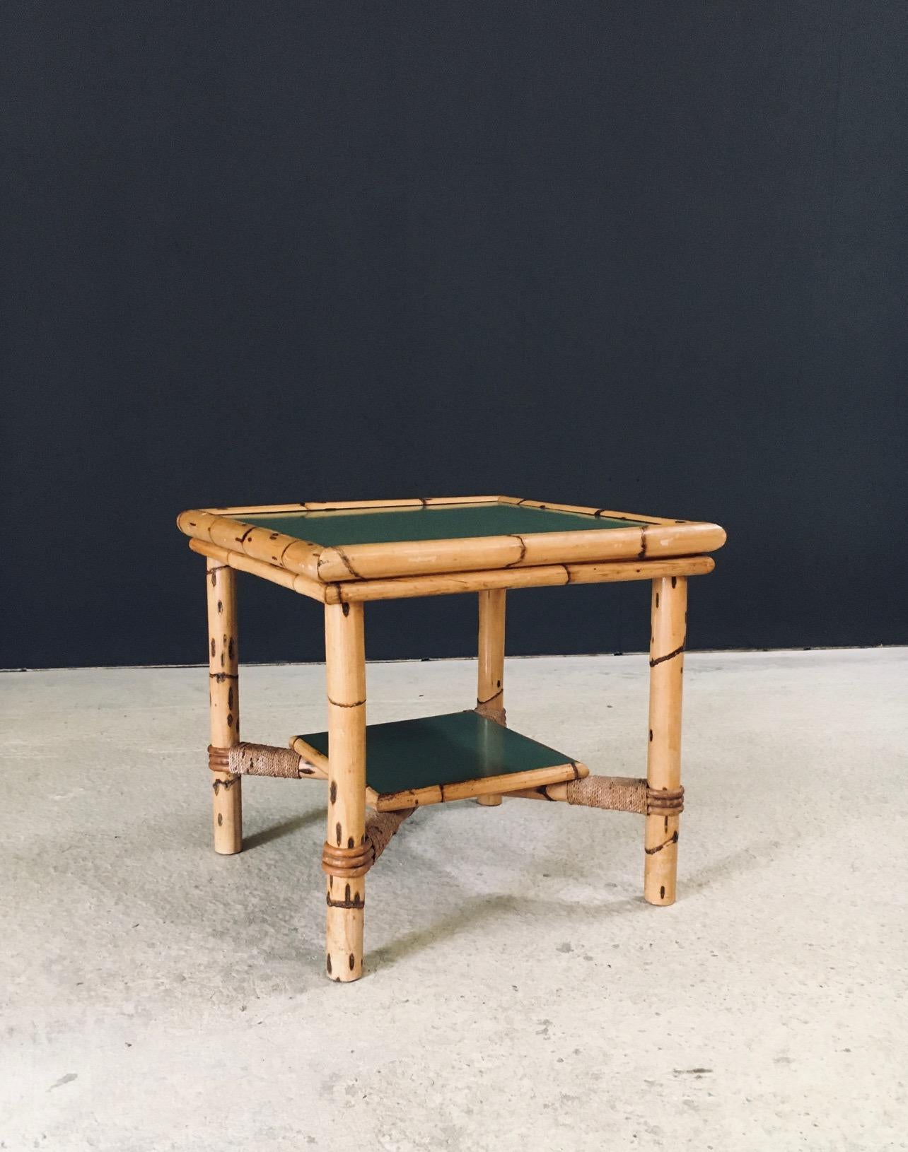 French Mediterranean Design Bamboo Side Table, France 1950's For Sale