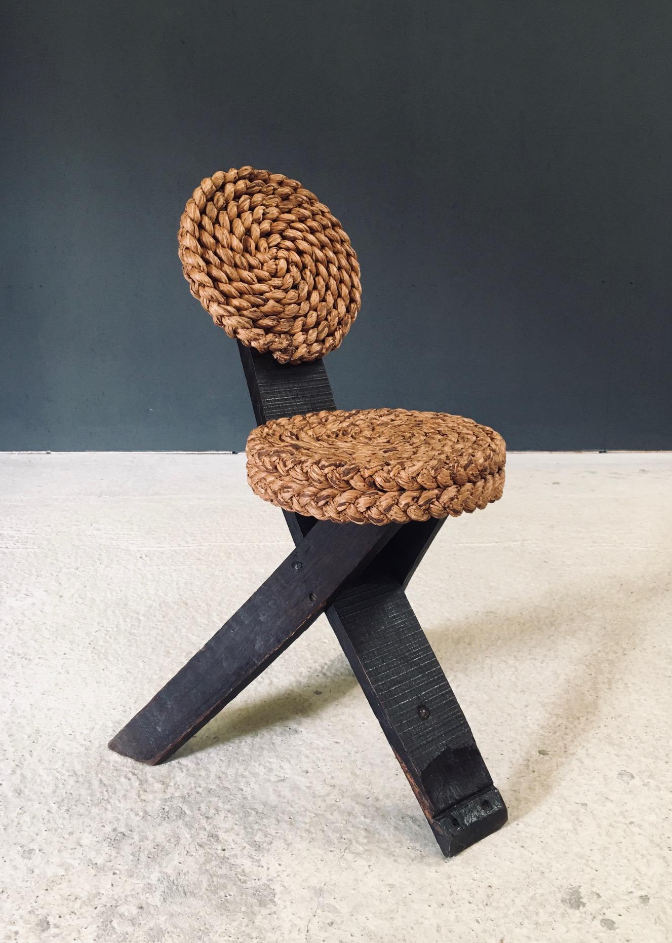 Mediterranean Design Tripod Side Chairs Stools by Audoux Minet, France 1950's in vendita 9