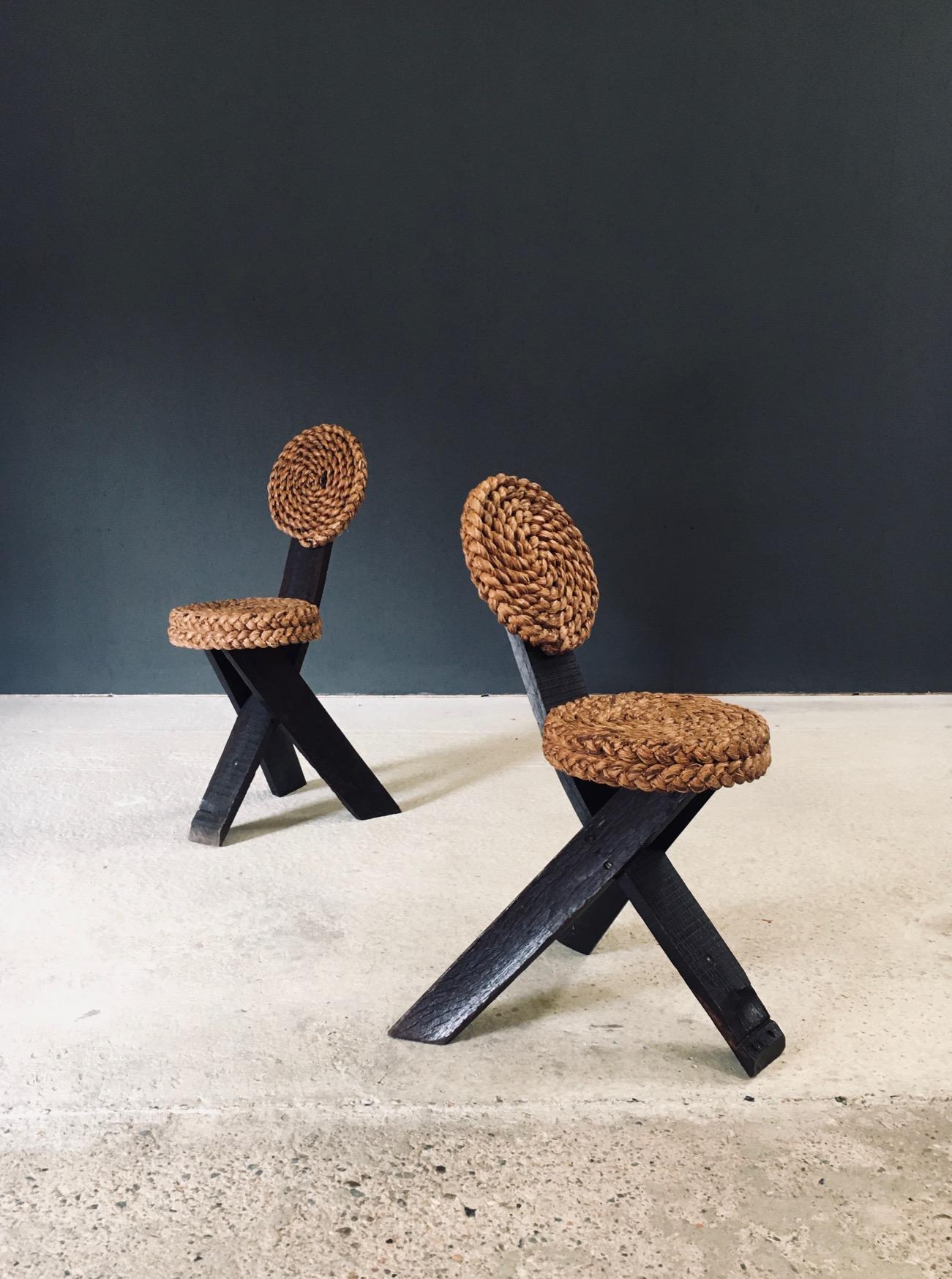 Mediterranean Design Tripod Side Chairs Stools by Audoux Minet, France 1950's In condizioni buone in vendita a Oud-Turnhout, VAN
