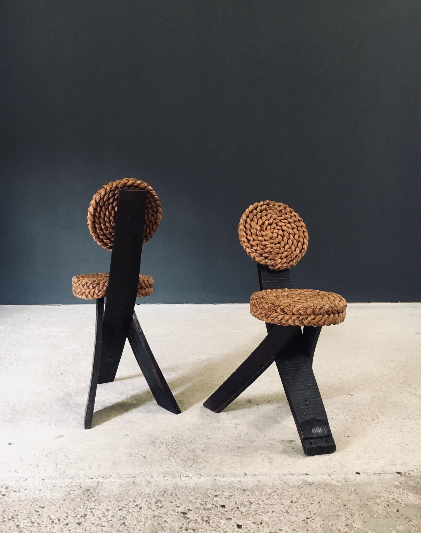 Metà XX secolo Mediterranean Design Tripod Side Chairs Stools by Audoux Minet, France 1950's in vendita