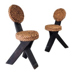 Mediterranean Design Tripod Side Chairs Stools by Audoux Minet, France 1950's