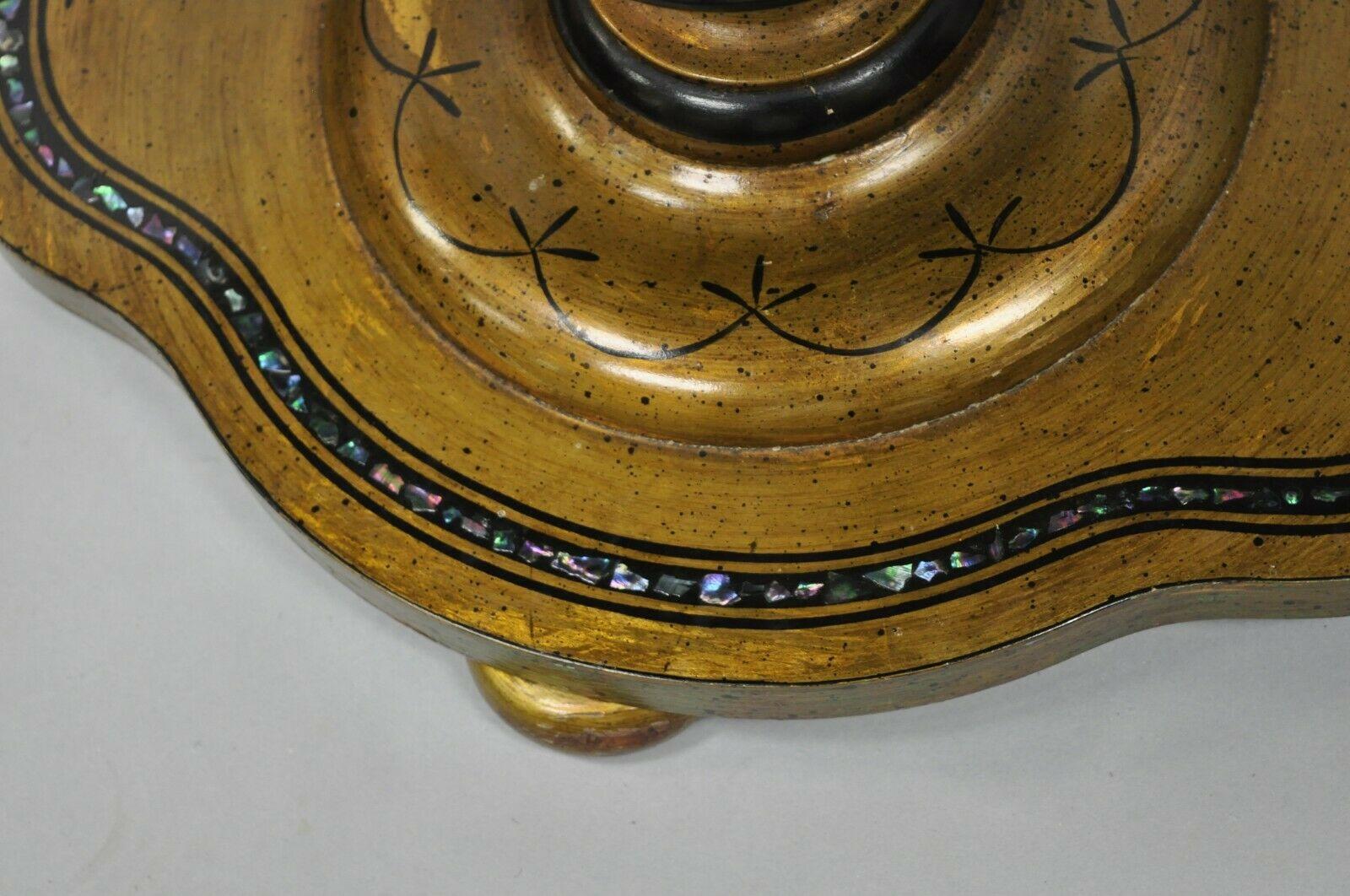 Mediterranean Gold Leaf Low Pedestal Side Tables Mother of Pearl Inlay, a Pair 1