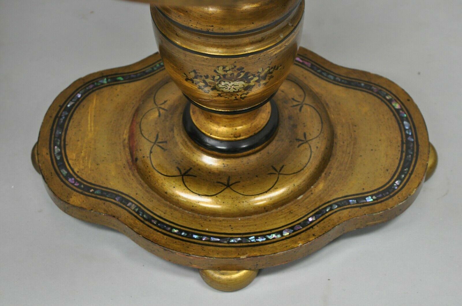 Mediterranean Gold Leaf Low Pedestal Side Tables Mother of Pearl Inlay, a Pair 2