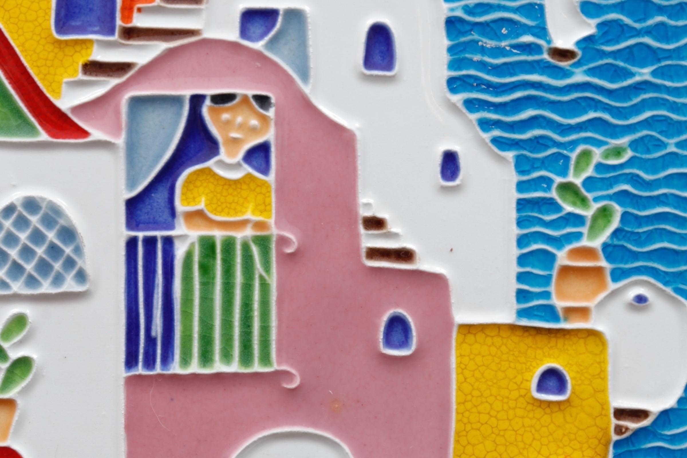 20th Century Mediterranean Houses Italian Hand Painted Tile Art by Creazioni Luciano For Sale