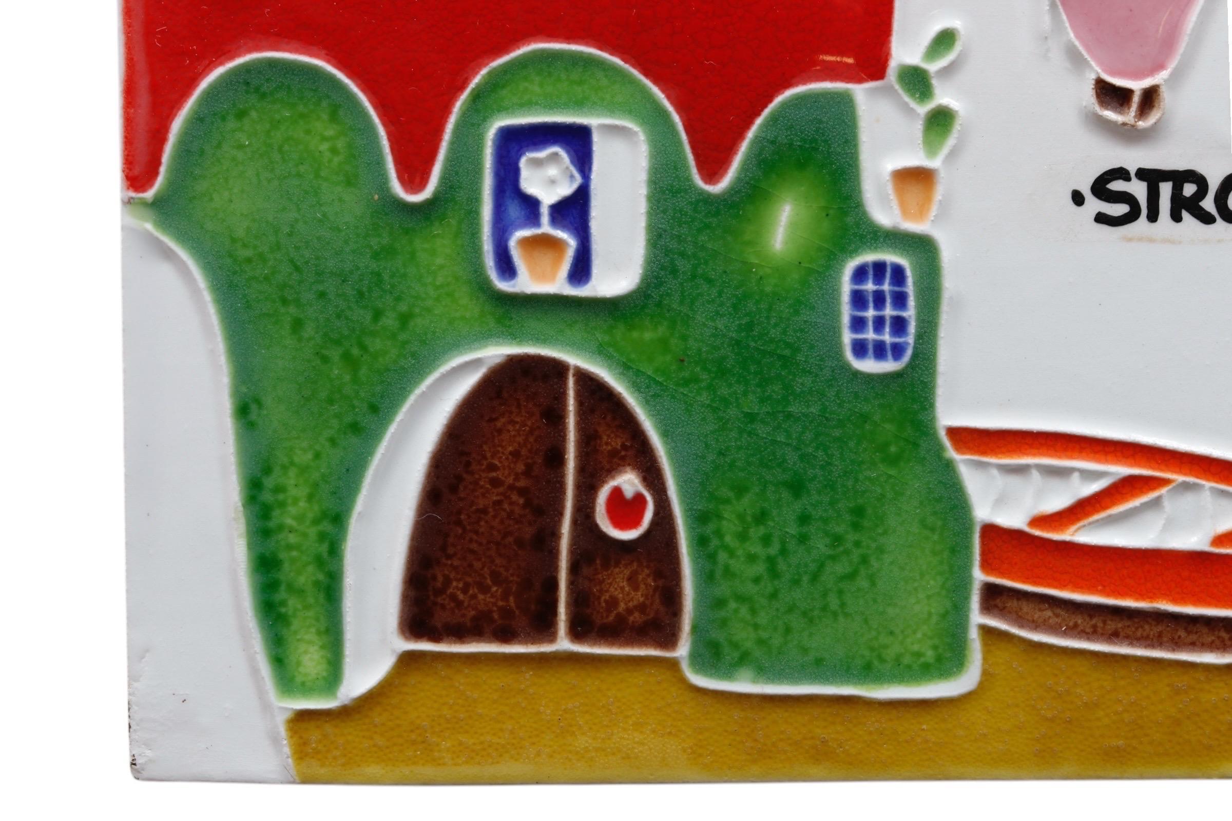 Mediterranean Houses Italian Hand Painted Tile Art by Creazioni Luciano For Sale 1