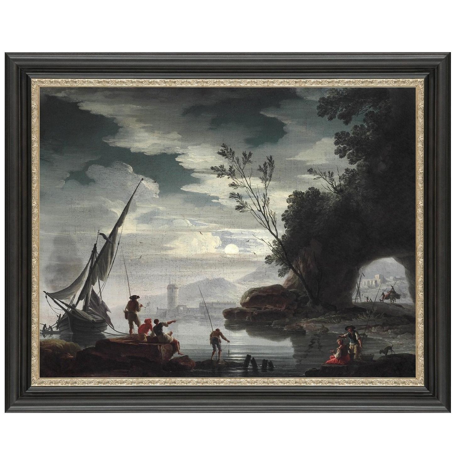 Mediterranean Landscape, After Baroque Oil Painting by Charles De Lacroix For Sale