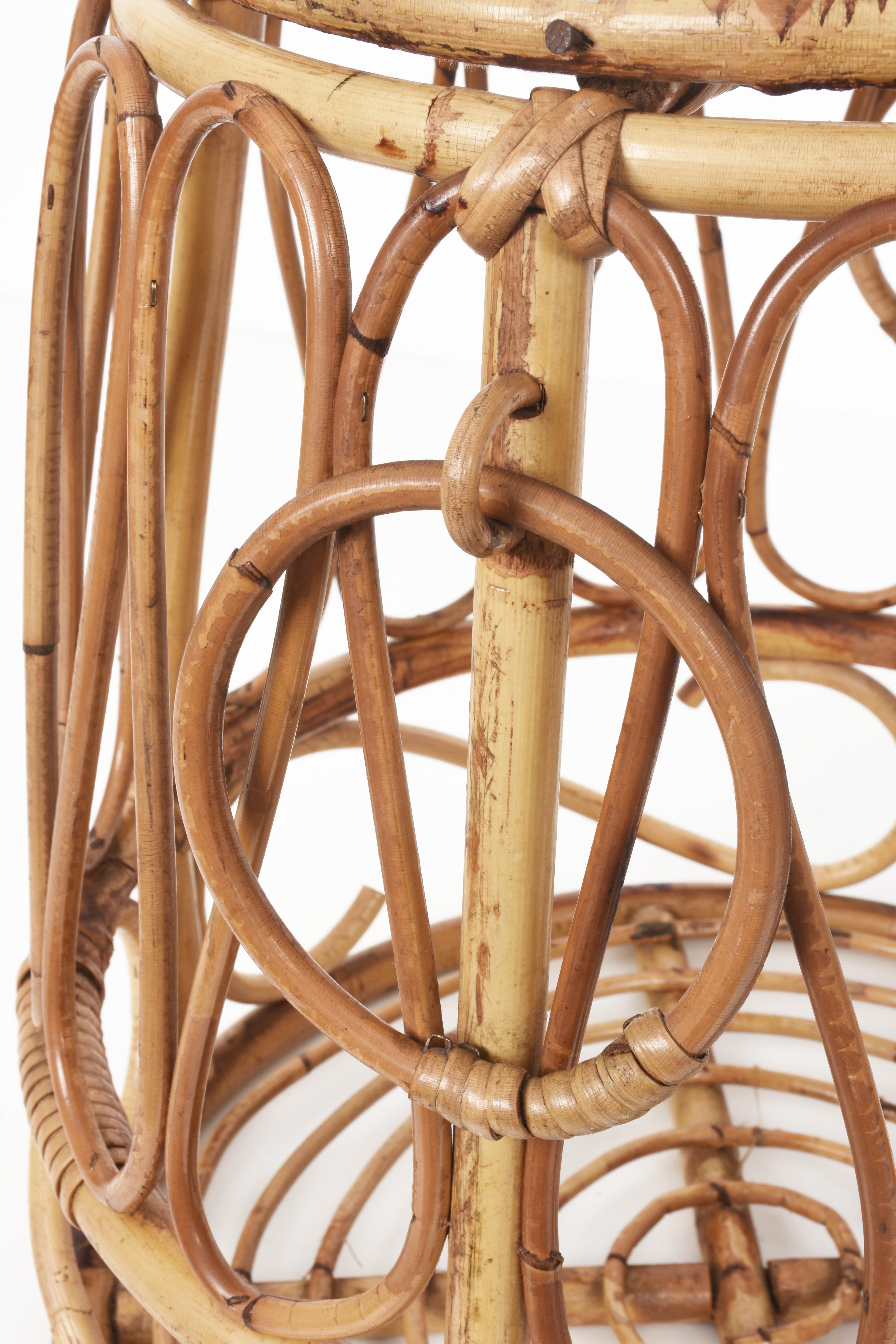 Mediterranean Midcentury Bamboo and Rattan Round Decorative Basket, Italy, 1950s 6