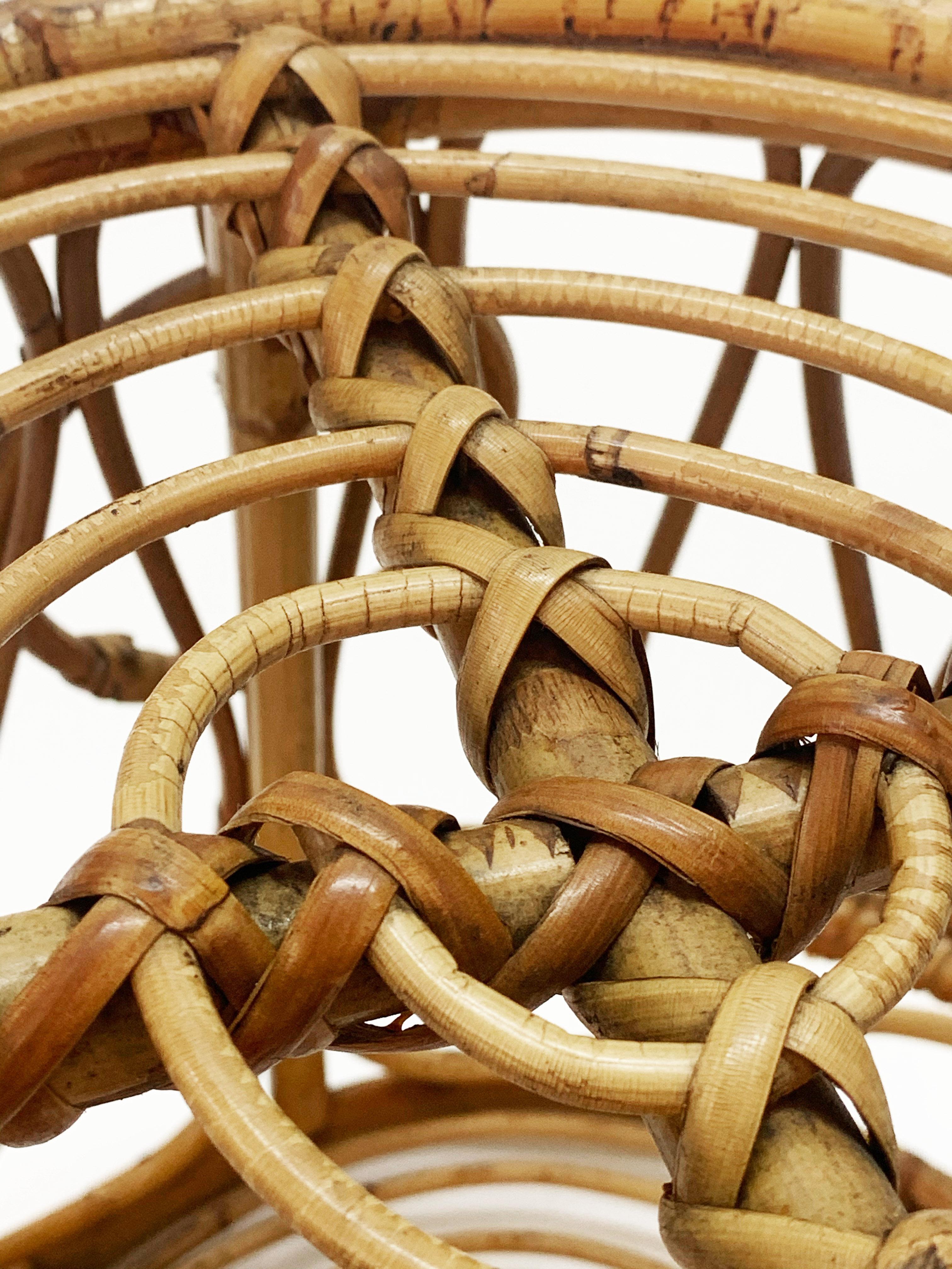 Mediterranean Midcentury Bamboo and Rattan Round Decorative Basket, Italy, 1950s 8