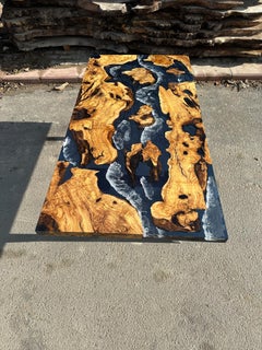 Mediterranean Olive Deep Blue Epoxy Resin Dining Table