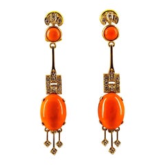 Mediterranean Peach Coral 0.30 Carat White Diamond Yellow Gold Clip-On Earrings