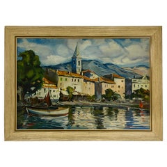 Mediterranean Port Painting Baléares View Spanish Artist, Spain, 1950