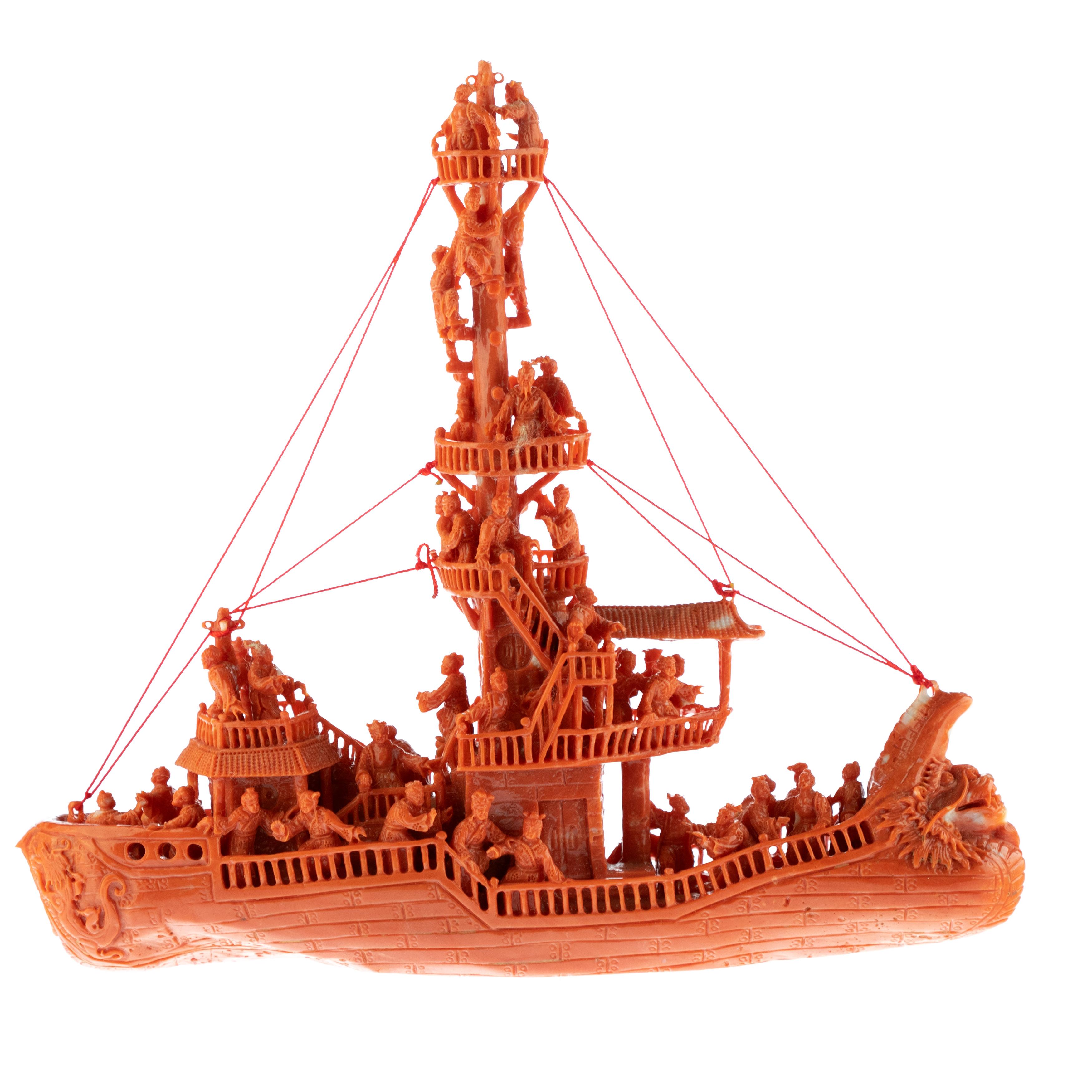 Exotic natural coral sculpture, inspired in the reality and beauty of the ocean. Red Mediterranean coral branches come to live in a unique and natural ship with 100 crew. Incredible sculpture that evokes the detail and dedication of coral work in
