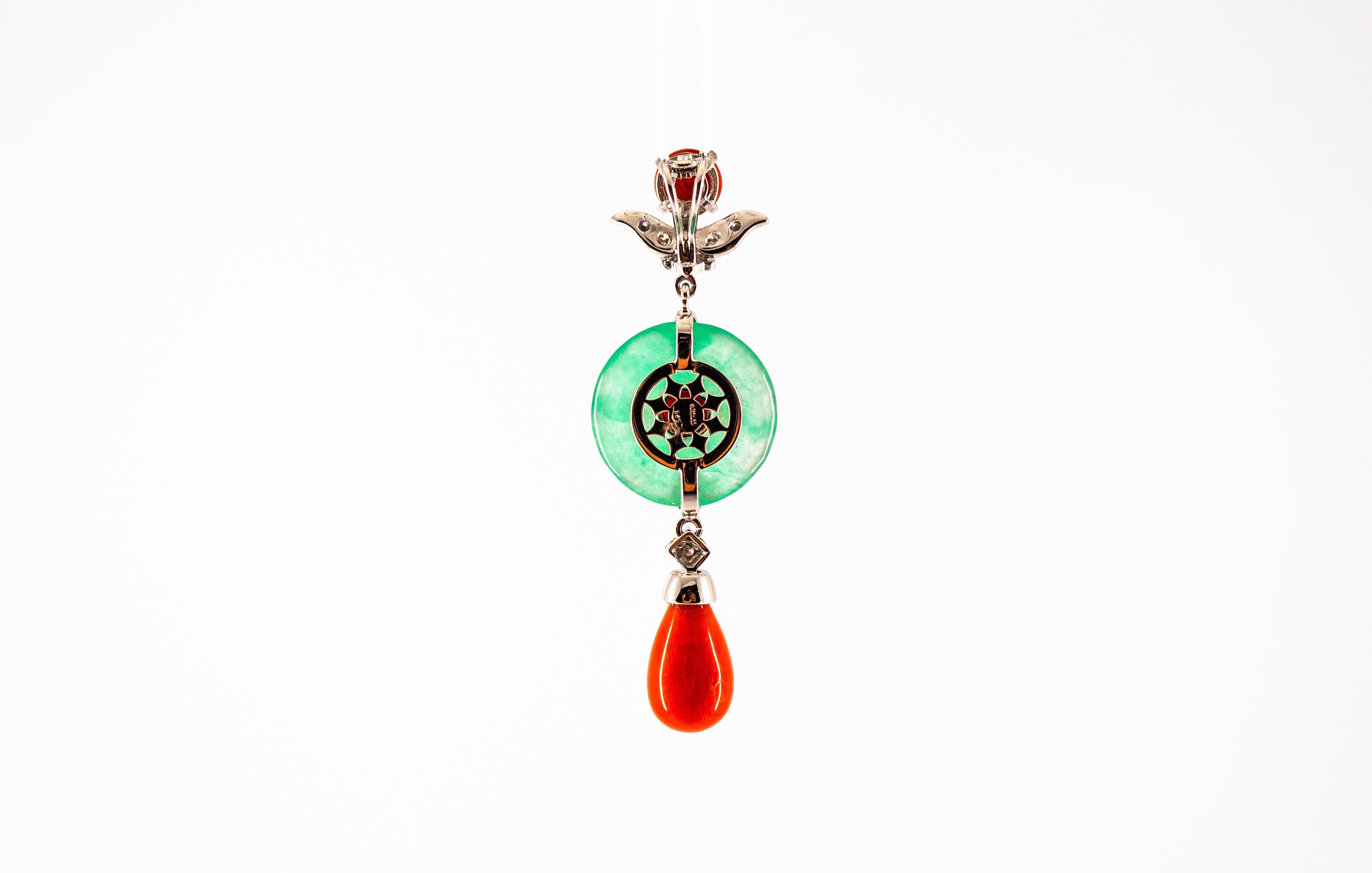 Pendentif en or blanc avec corail rouge méditerranéen et diamants blancs de 0,32 carat Neuf - En vente à Naples, IT