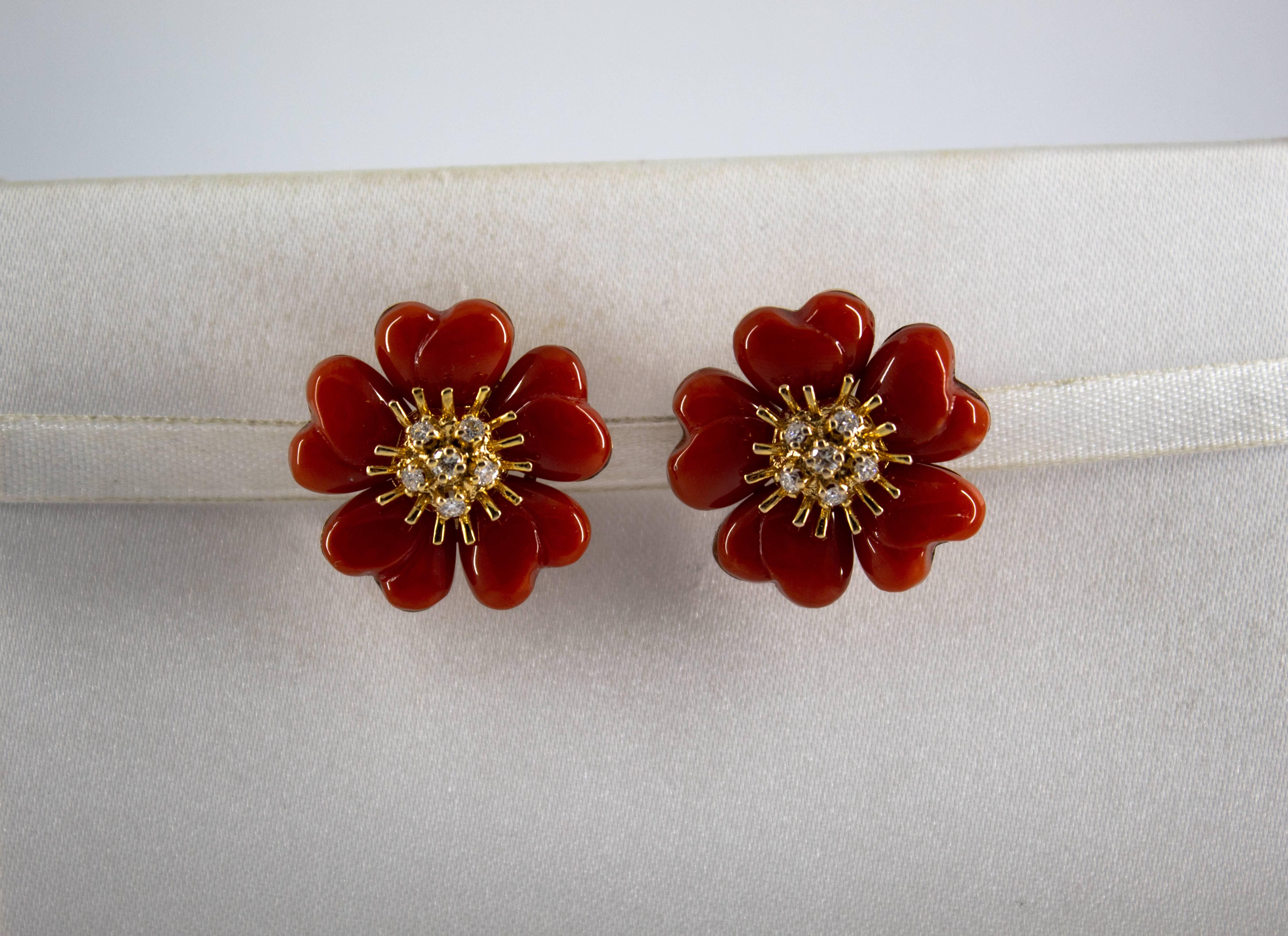 These Earrings are made of 14K and 18K (Clip) Yellow Gold.
These Earrings have 0.40 Carats of Diamonds.
These Earrings have Mediterranean (Sardinia, Italy) Red Coral.
We're a workshop so every piece is handmade, customizable and resizable.