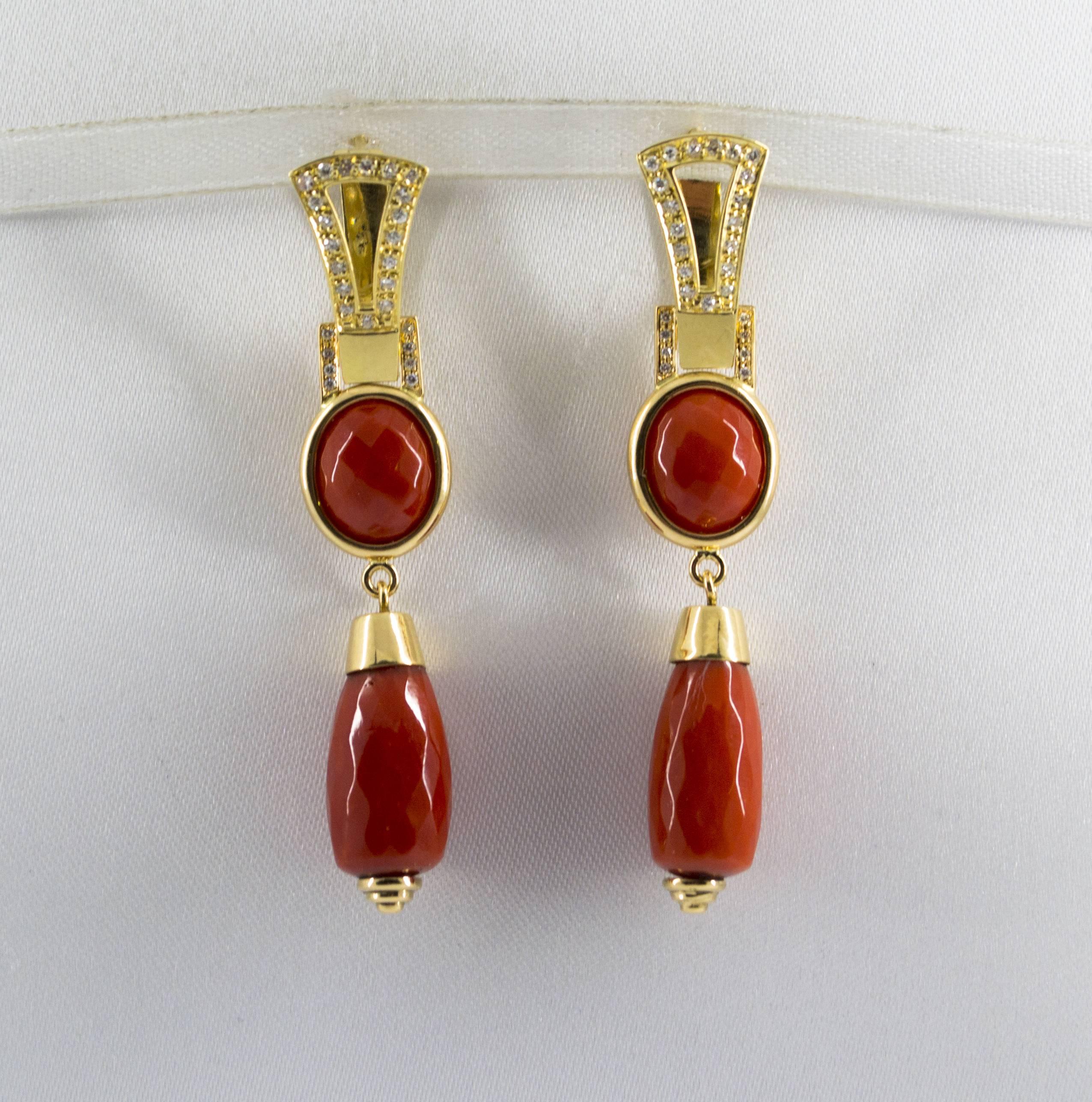 These Earrings are made of 18K Yellow Gold.
These Earrings have 0.40 Carats of White Diamonds.
These Earrings have Red Mediterranean (Sardinia, Italy) Coral.
All our Earrings have pins for pierced ears but we can change the closure and make any of