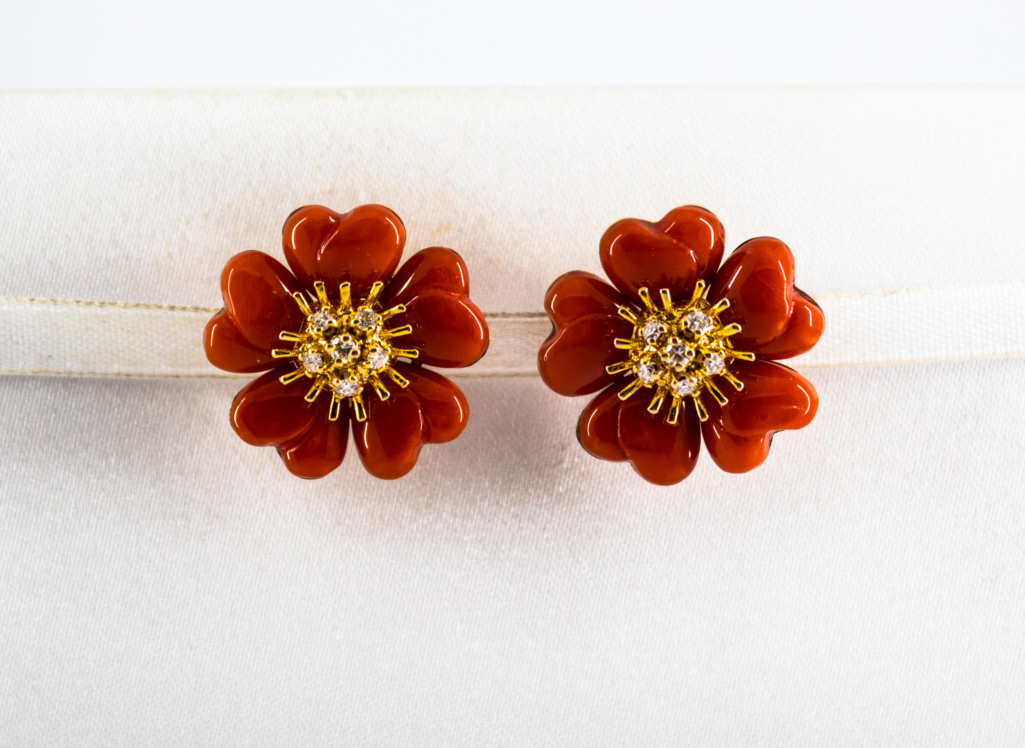 These Earrings are made of 14K Yellow Gold.
These Earrings have 0.45 Carats of White Diamonds.
These Earrings have Mediterranean (Sardinia, Italy) Red Coral.
These Earrings are available also in White Coral, Pink Coral, Turquoise or Lapis