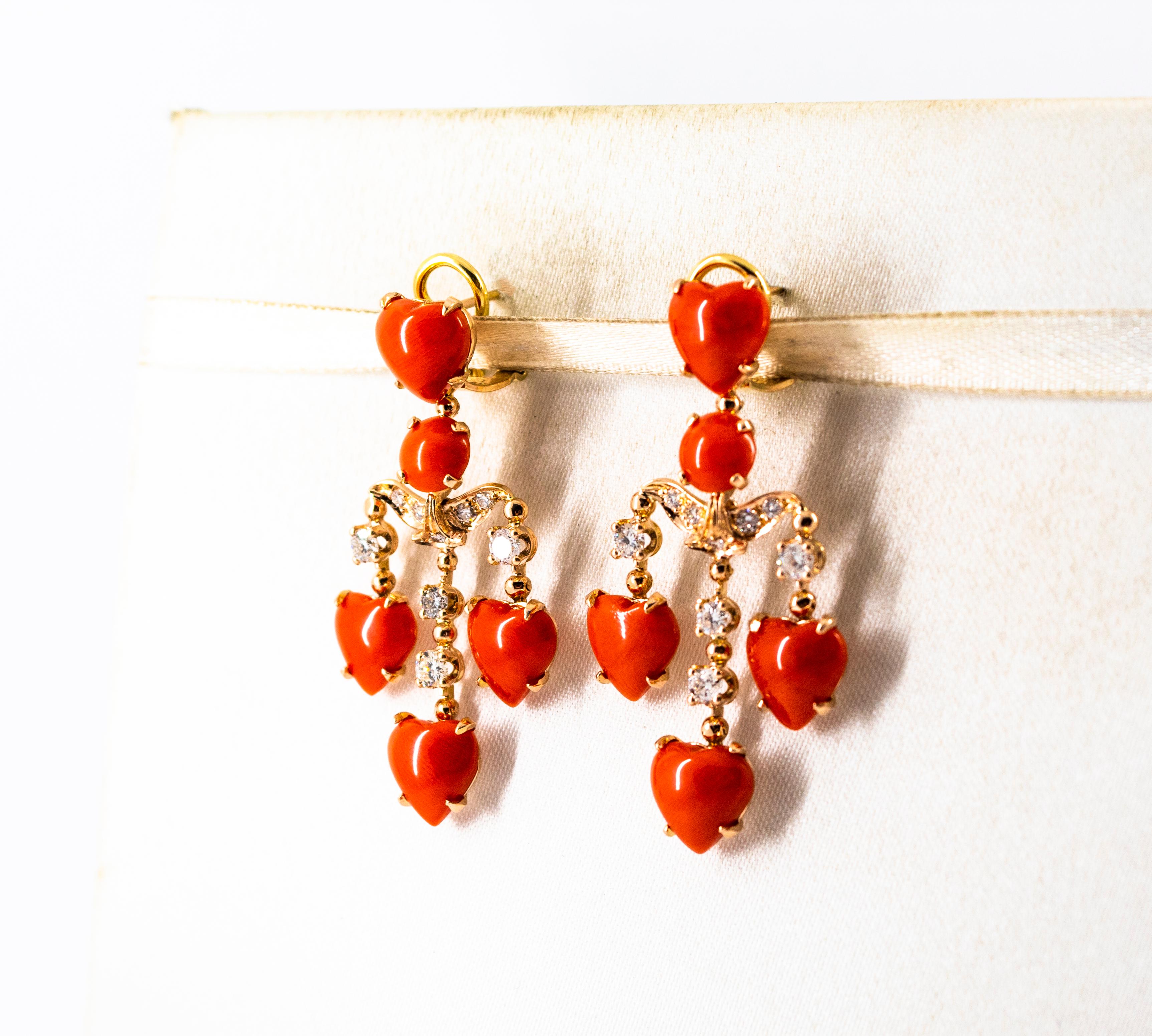 Mediterranean Red Coral 0.90 Carat White Diamond Yellow Gold Clip-On Earrings 1