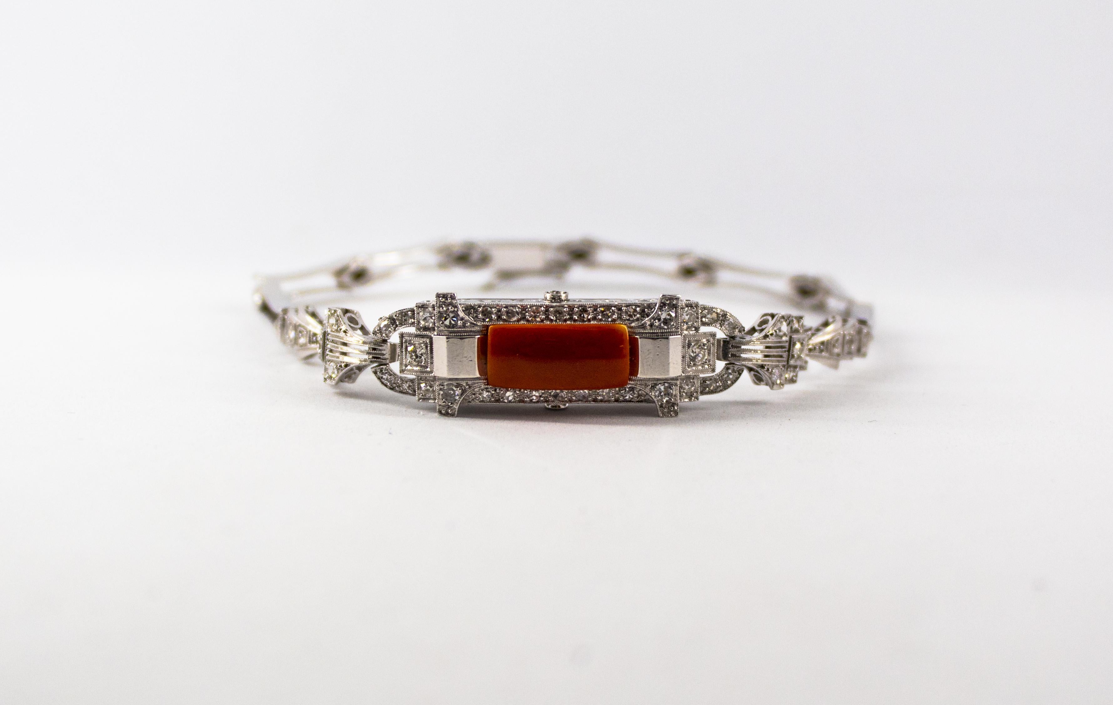 This Bracelet is made of 18K White Gold and Platinum.
This Bracelet has 1.03 Carats of White Diamonds.
This Bracelet has also Mediterranean (Sardinia, Italy) Red Coral.
This Bracelet is inspired by Renaissance Style.
We're a workshop so every piece