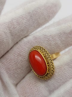 Mediterranean Red Coral 18 KT Woven Ring