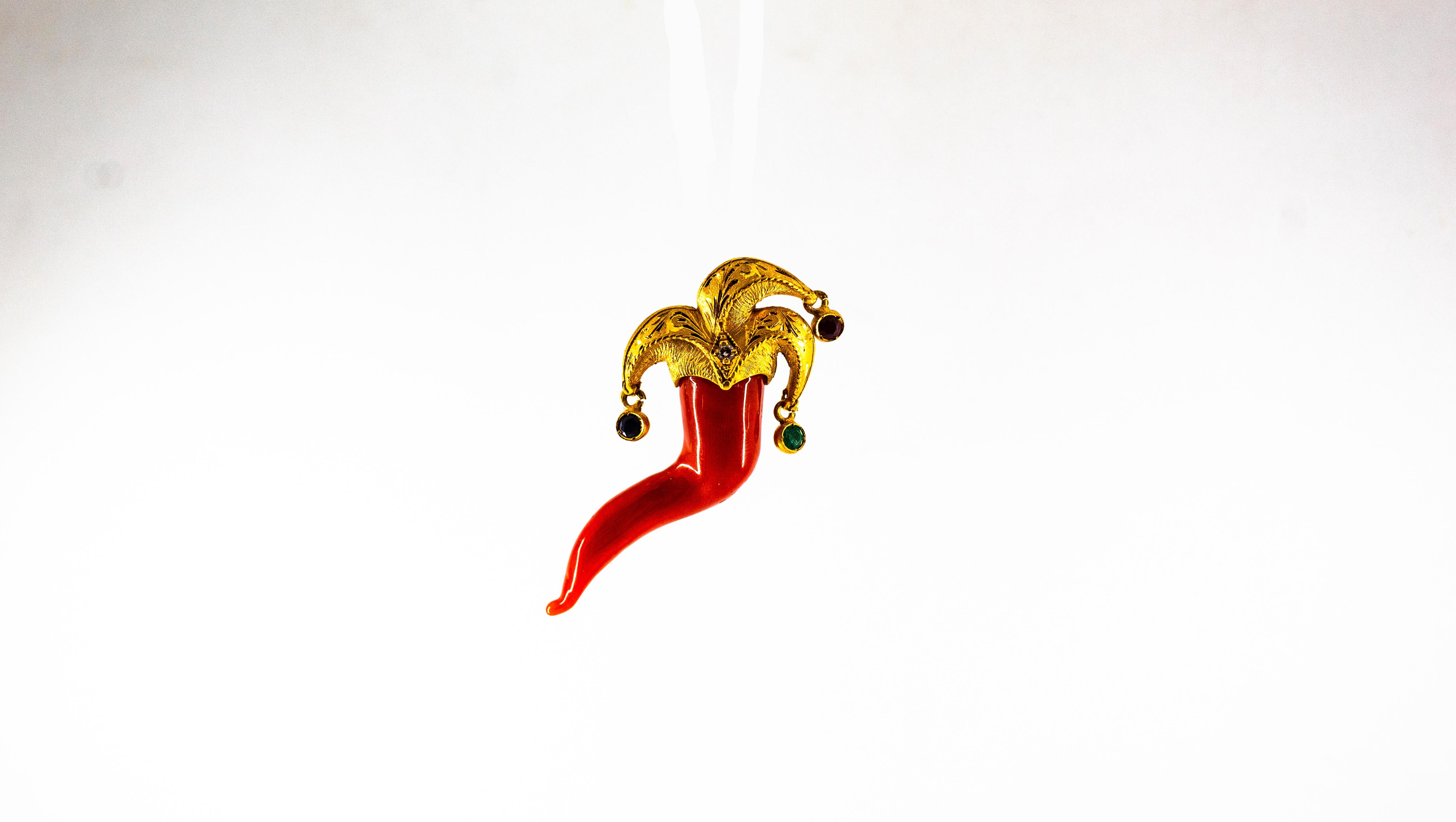 Moderne Méditerranée Corail rouge Bleu Saphir Rubis Émeraude Pendentif 
