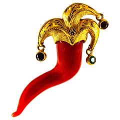 Méditerranée Corail rouge Bleu Saphir Rubis Émeraude Pendentif "Jolly" en or jaune