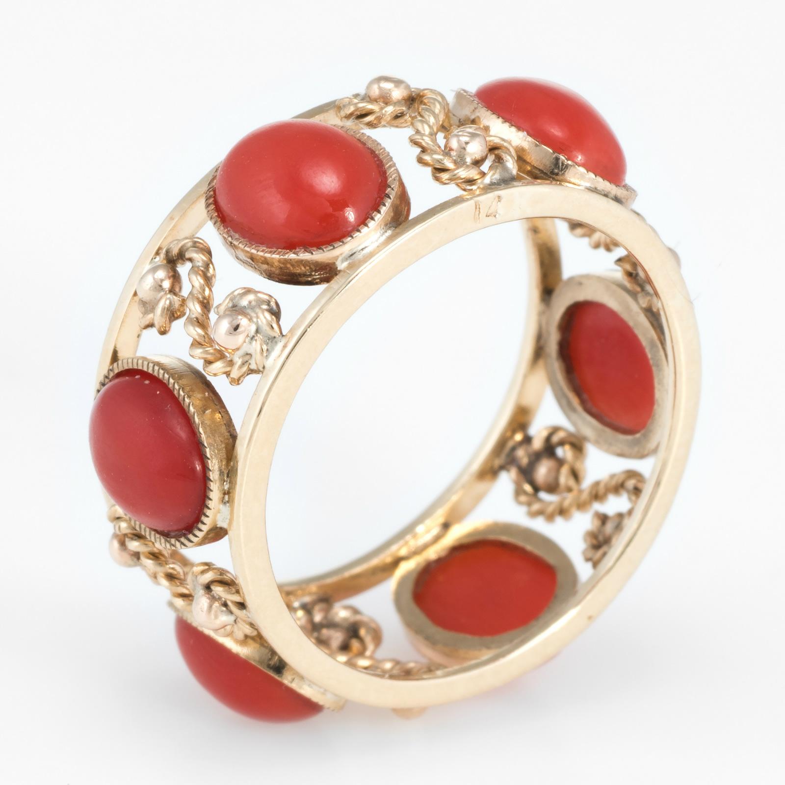 Mediterraner roter Koralle Ewigkeitsring Vintage 14k Gelbgold Nachlass fein im Zustand „Gut“ in Torrance, CA